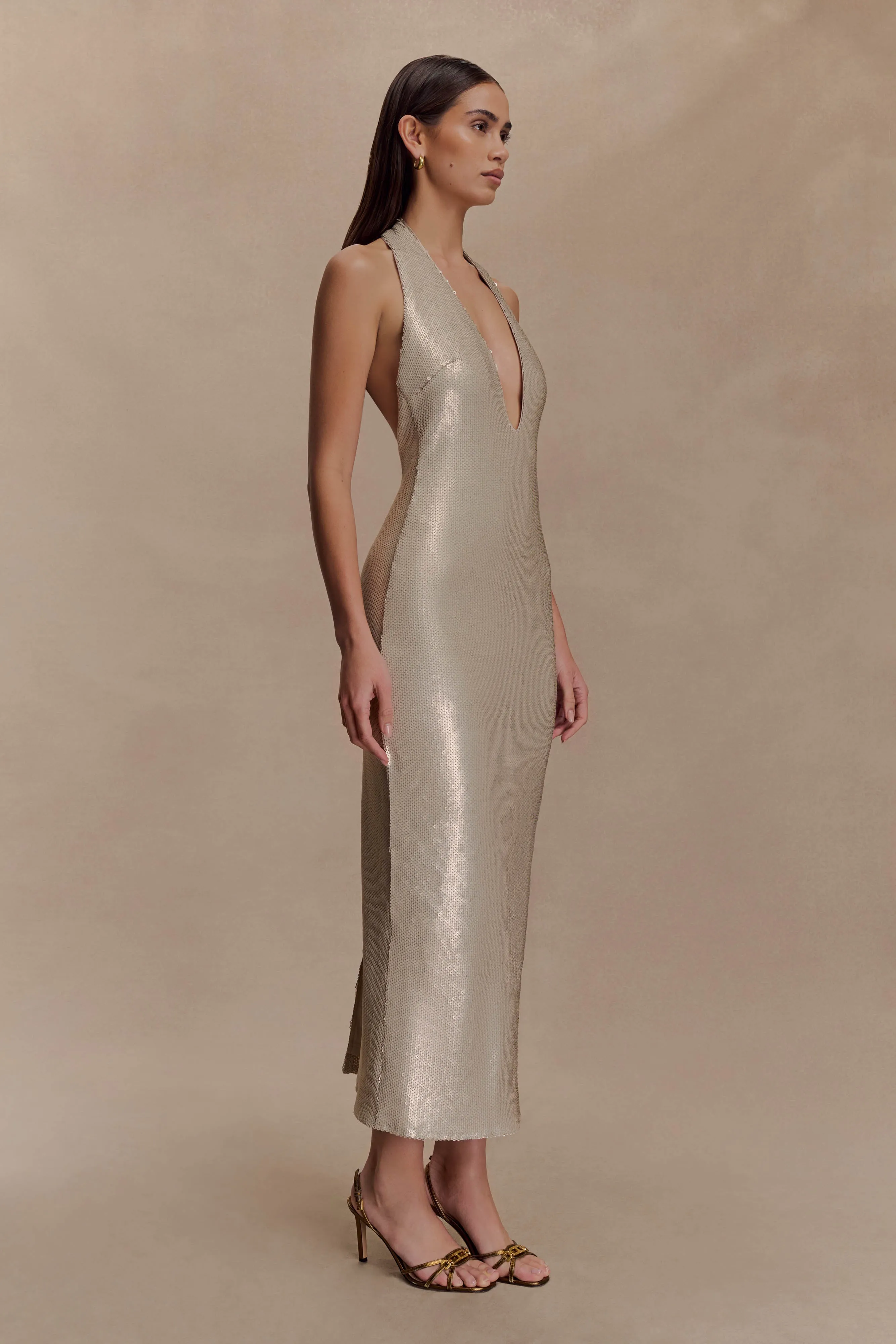 Carnation Sequin Halter Midi Dress - Gold sold by Meshki product image thumbnail 4