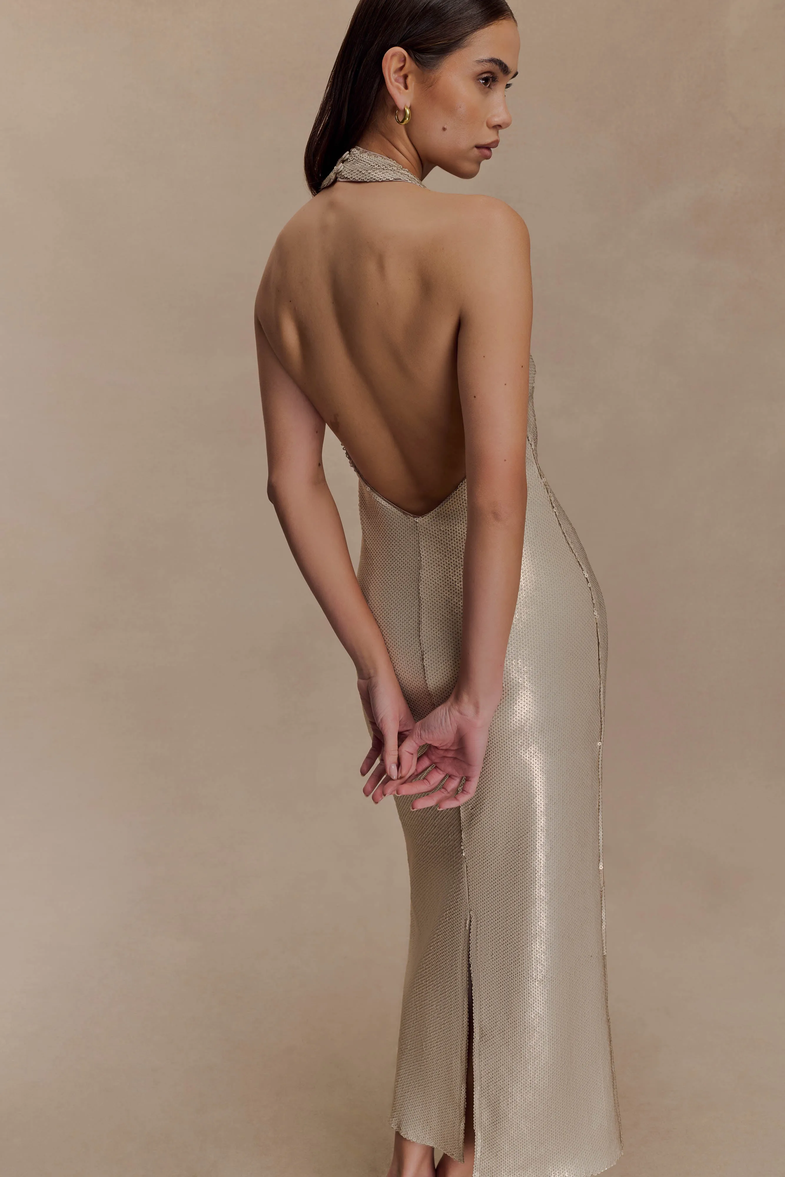 Carnation Sequin Halter Midi Dress - Gold sold by Meshki product image thumbnail 5