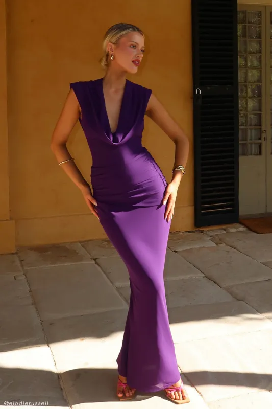 Giulia Chiffon Draped Maxi Dress - Purple sold by Meshki