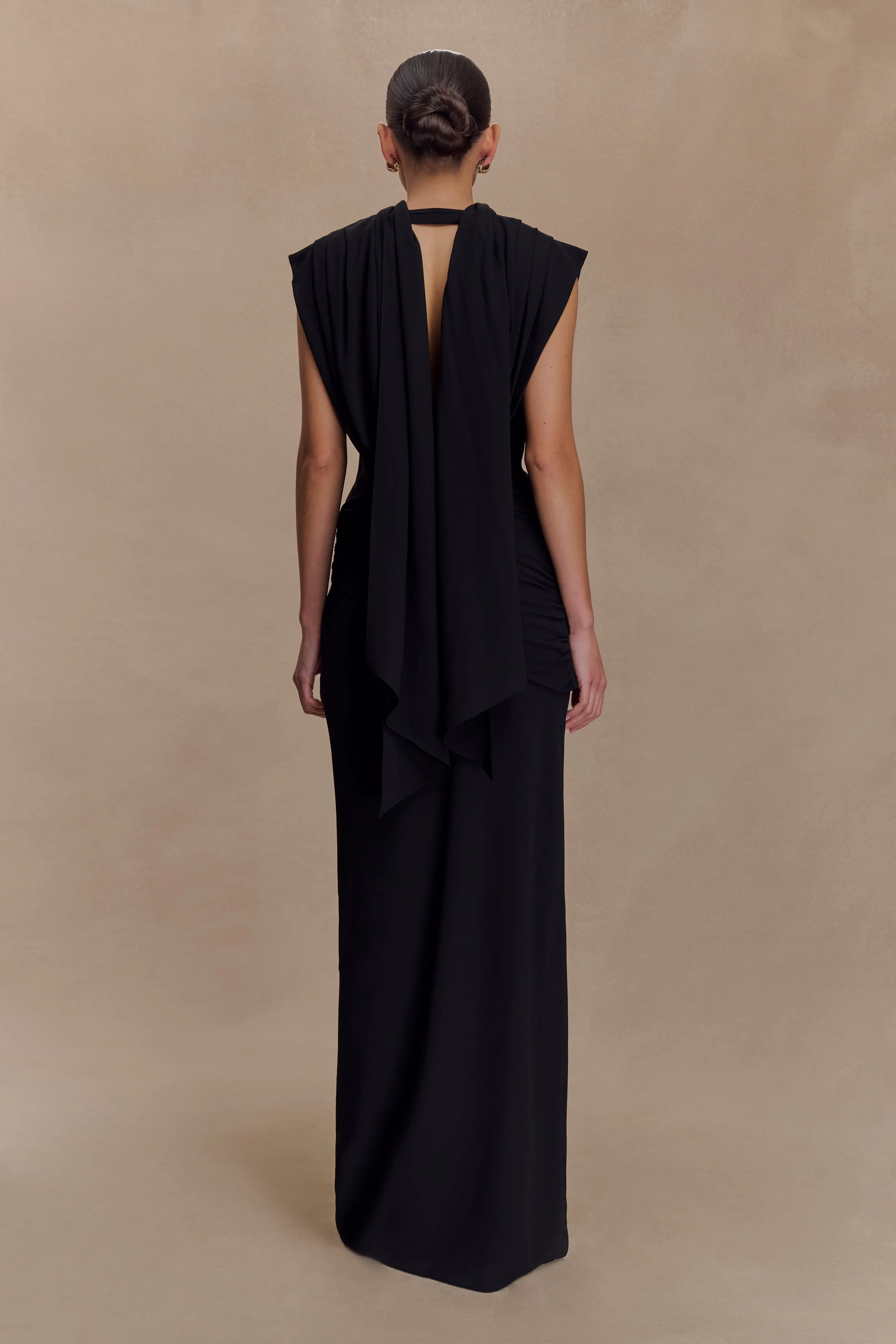 Giulia Chiffon Draped Maxi Dress - Black sold by Meshki product image thumbnail 2