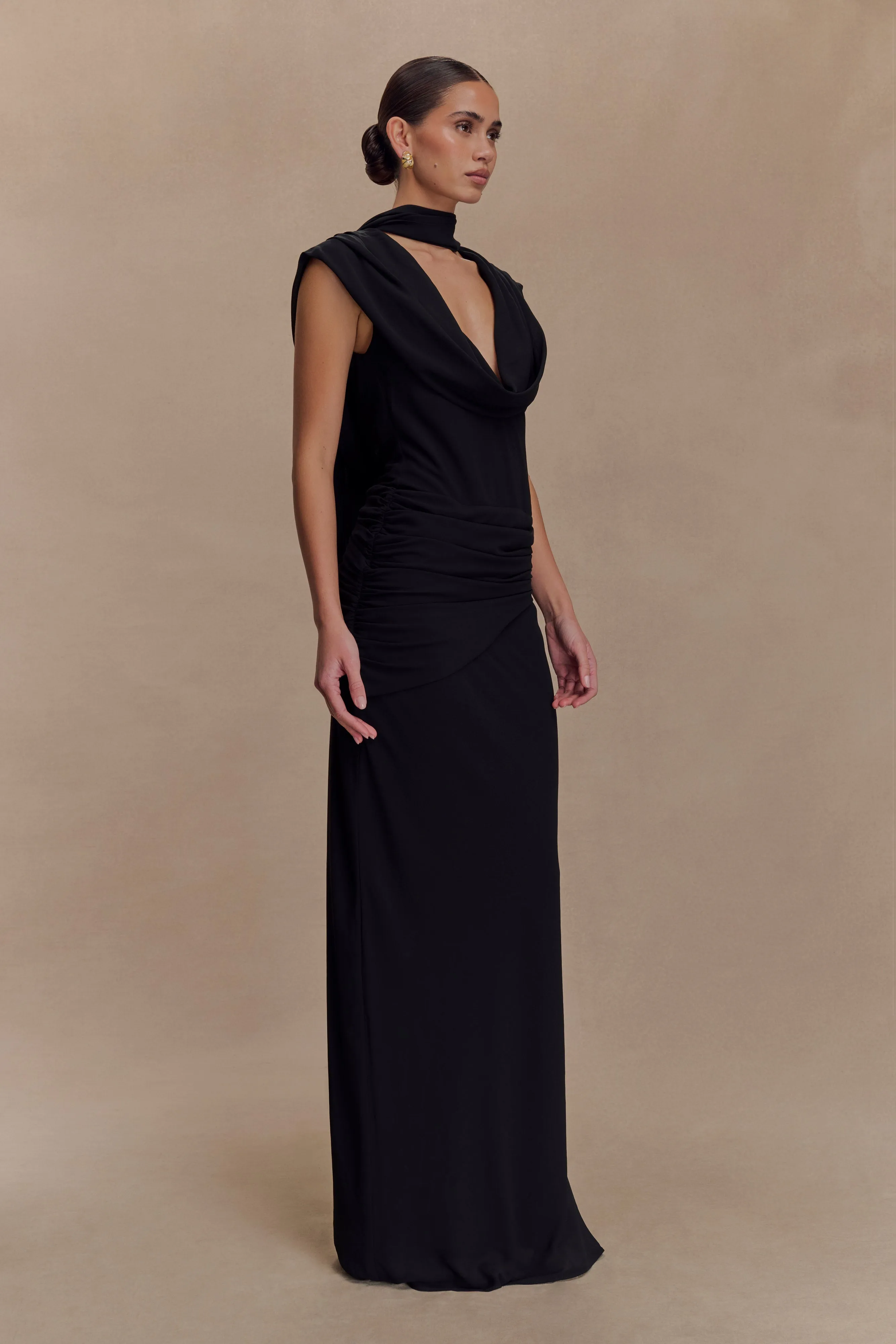 Giulia Chiffon Draped Maxi Dress - Black sold by Meshki product image thumbnail 4