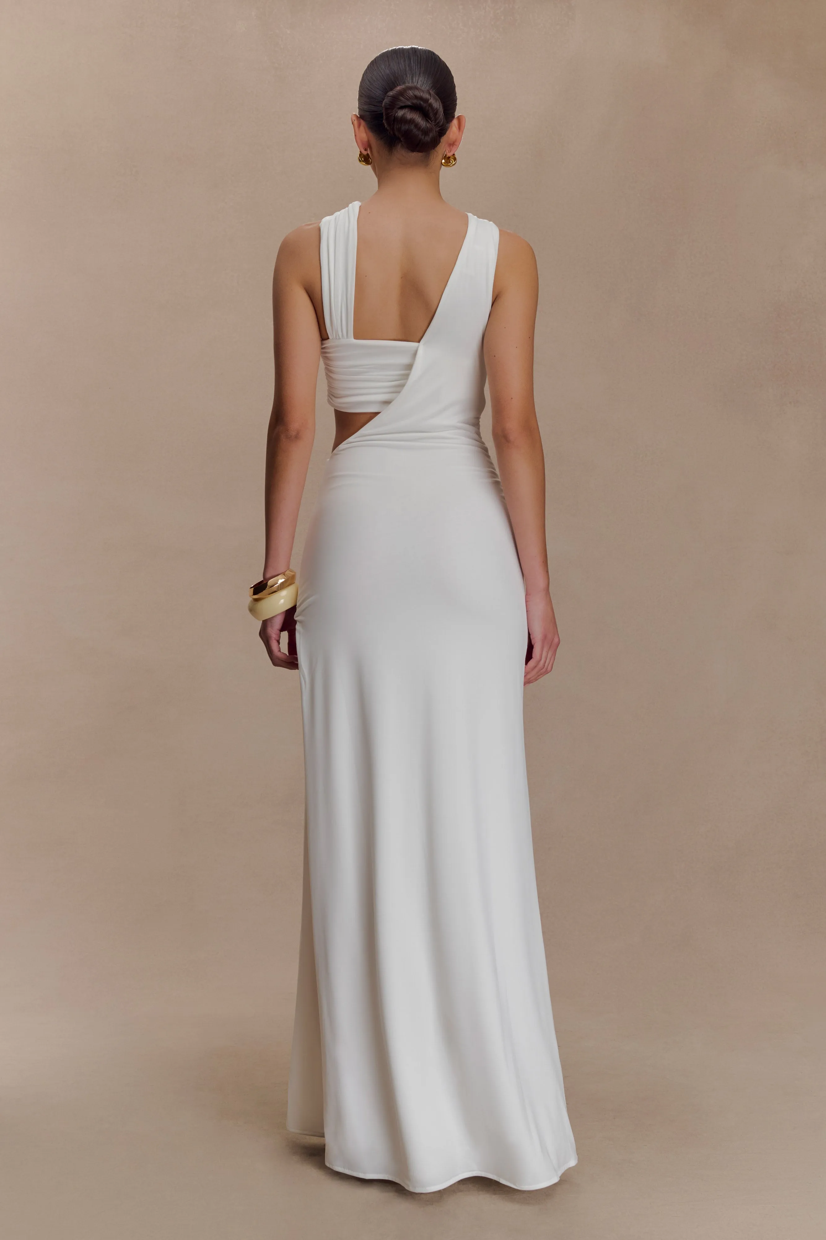 Lottie Slinky Maxi Dress With Split - White sold by Meshki product image thumbnail 2