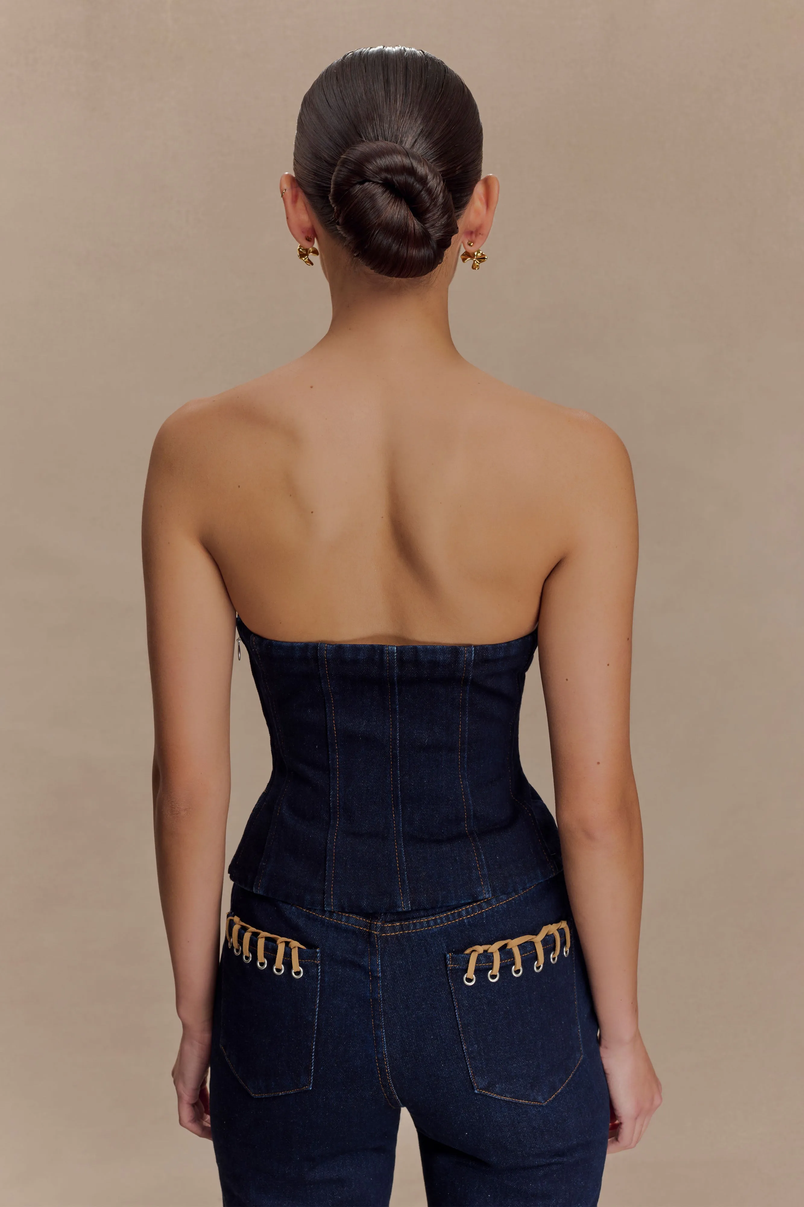 Tully Strapless Topstitch Denim Top - Indigo Blue sold by Meshki product image thumbnail 5
