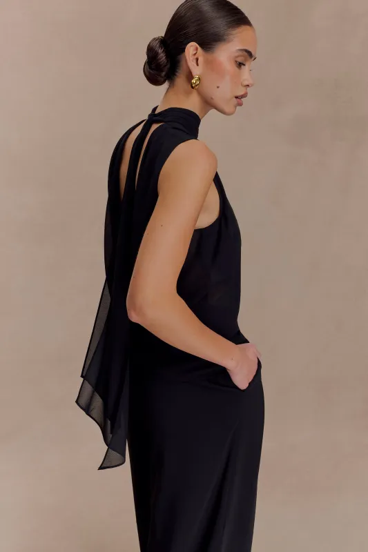 Saria Chiffon Low Back Top - Black sold by Meshki