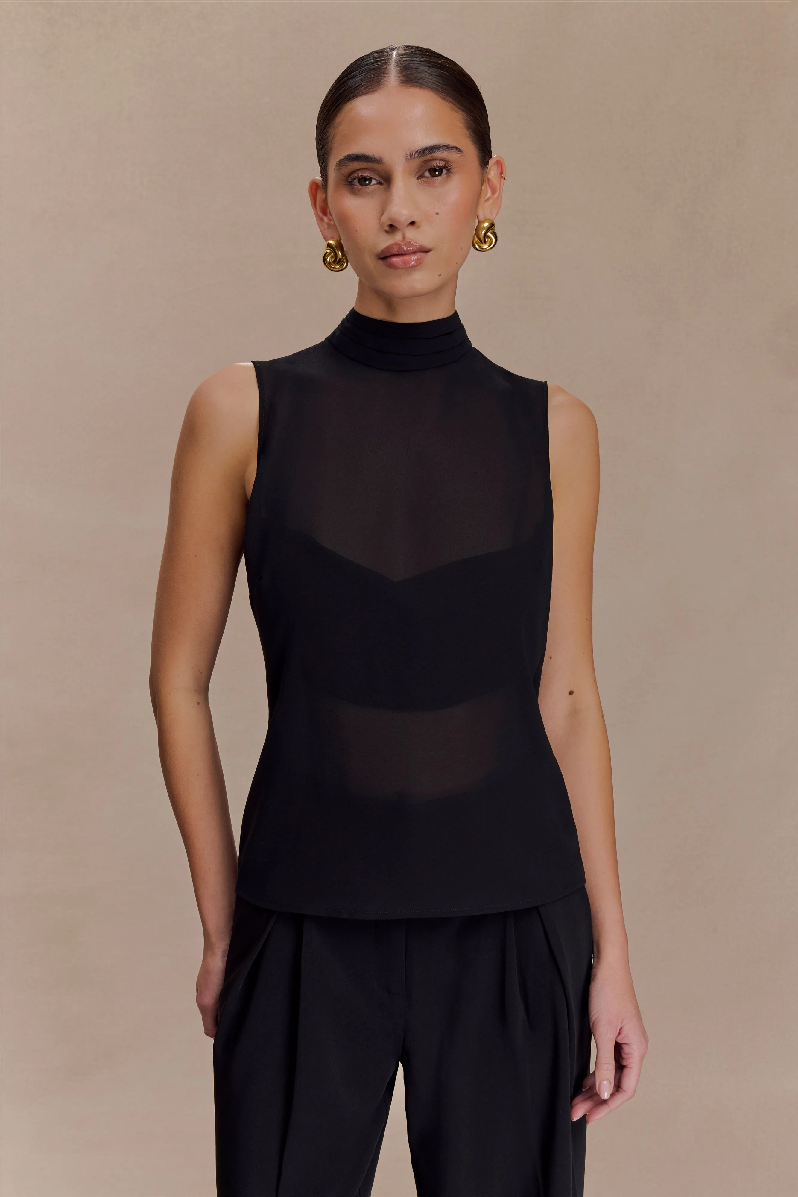 Saria Chiffon Low Back Top - Black sold by Meshki product image thumbnail 2