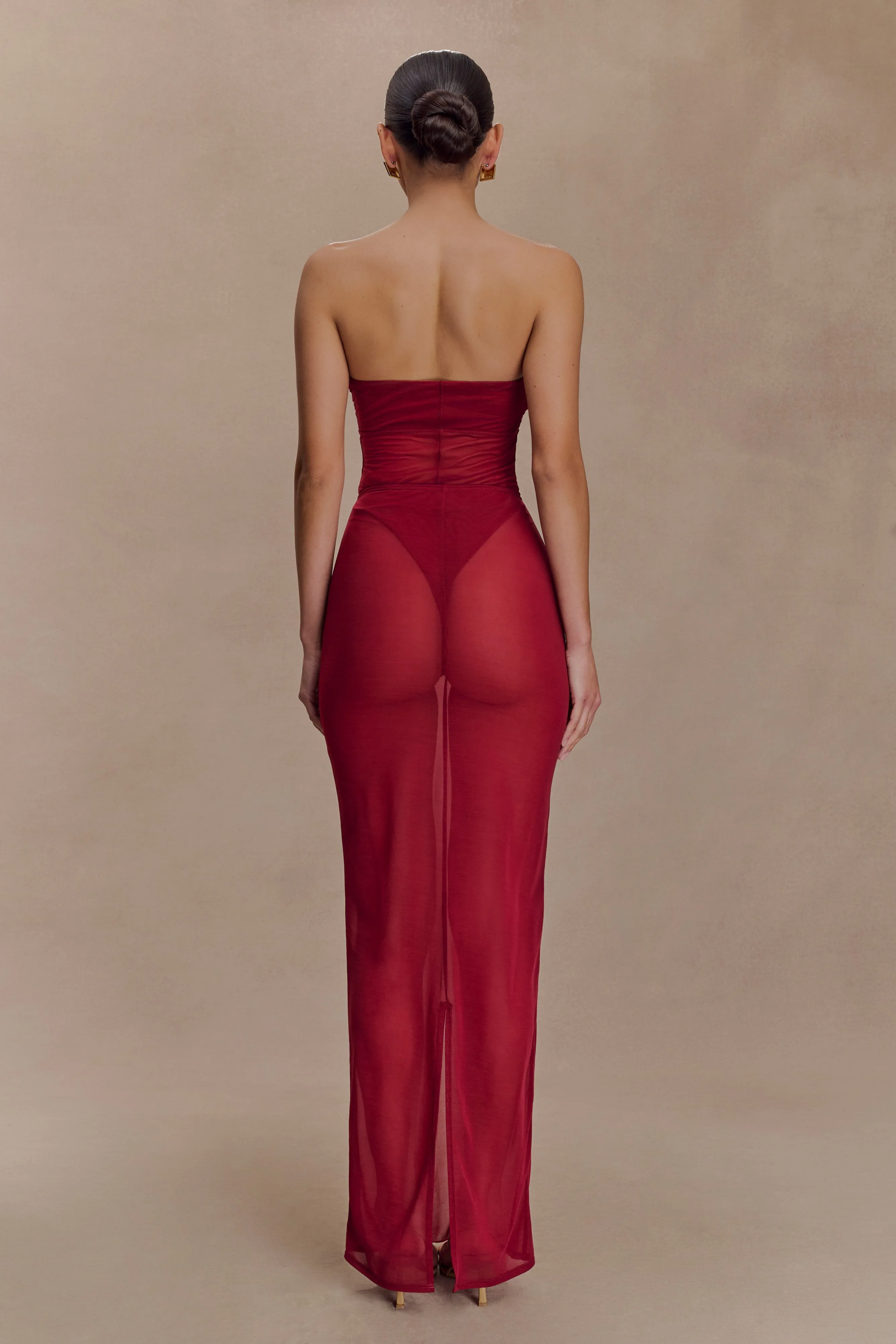 Aoife Mesh Maxi Skirt - Raspberry sold by Meshki product image thumbnail 2