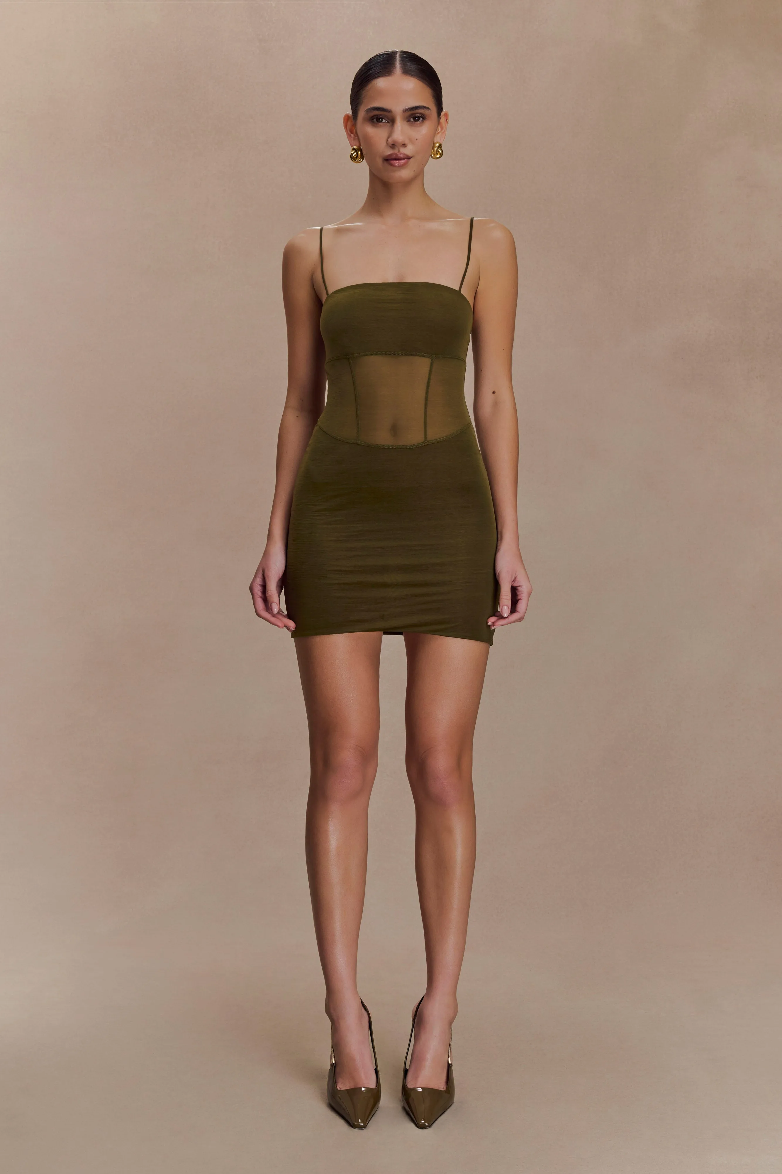 Maryk Mesh Mini Dress - Khaki sold by Meshki product image thumbnail 2