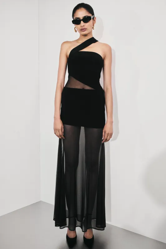 Vashti Cut Out Mesh Maxi Dress - Black made by Meshki