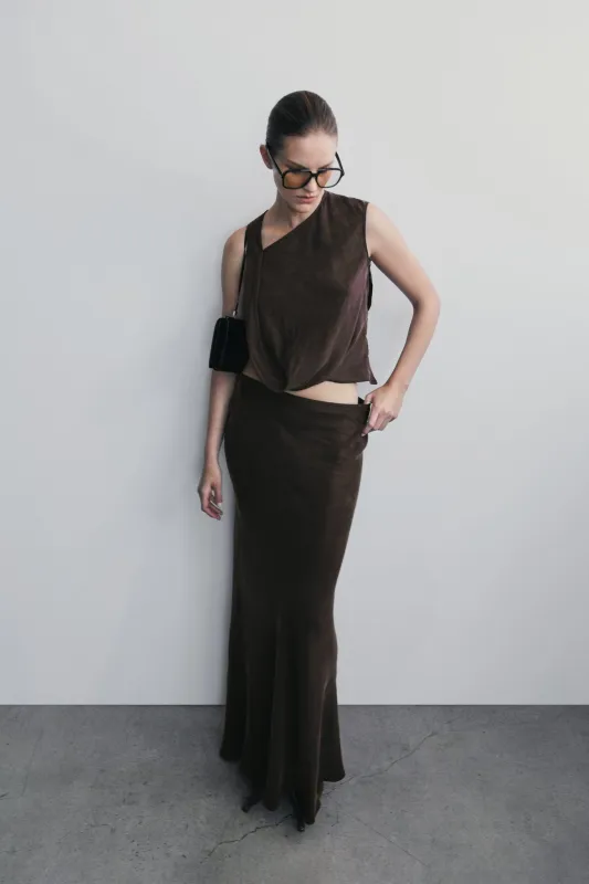 Violeta Maxi Skirt - Dark Chocolate sold by Meshki