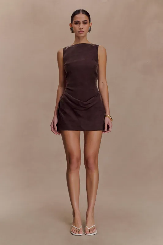 Bexley Draped Mini Dress - Dark Chocolate sold by Meshki