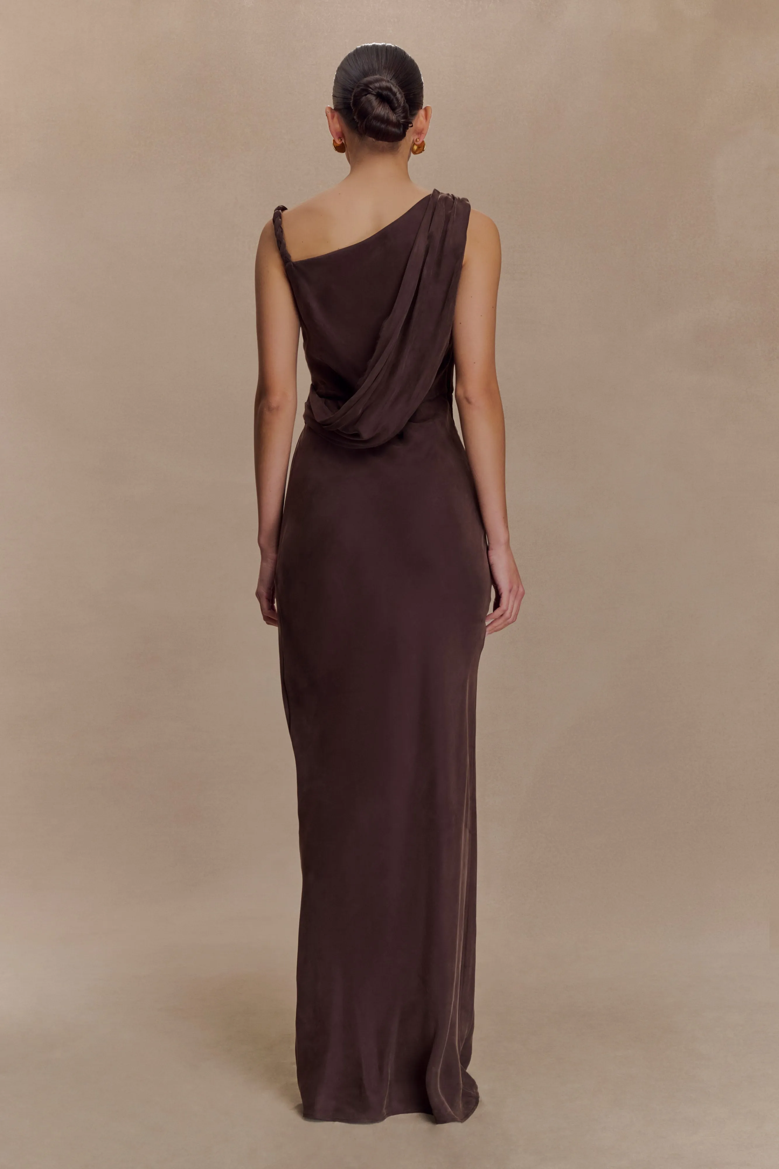 Lorieanne Draped Maxi Dress - Dark Chocolate sold by Meshki product image thumbnail 2
