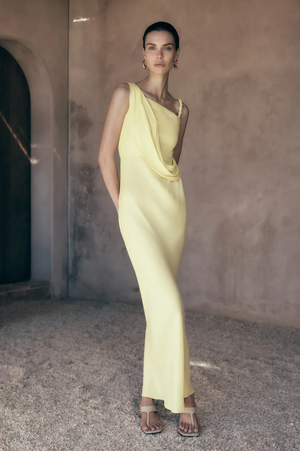 Lorieanne Draped Maxi Dress - Lemon sold by Meshki