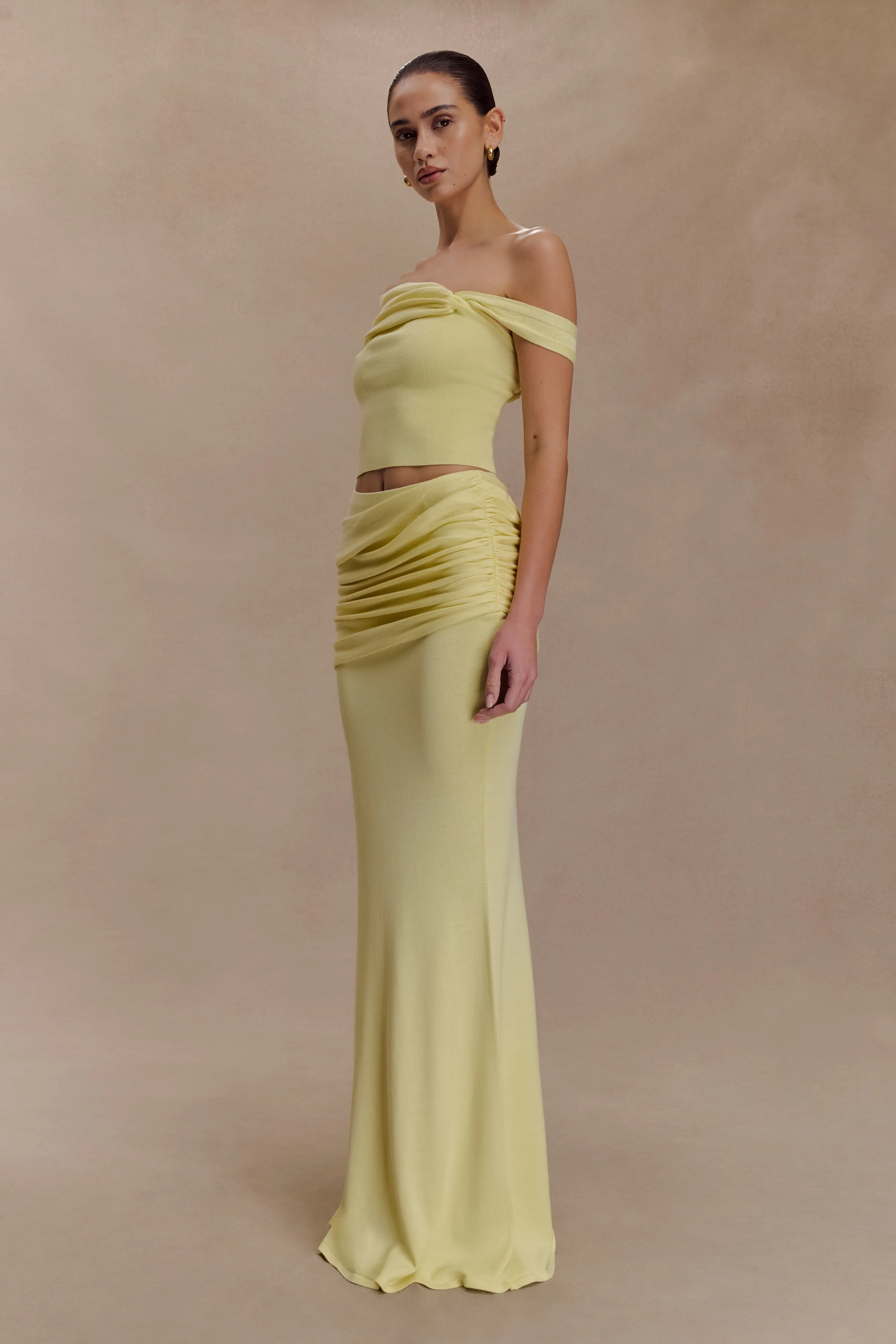 Irene Gathered Knit Maxi Skirt - Lemon sold by Meshki product image thumbnail 2