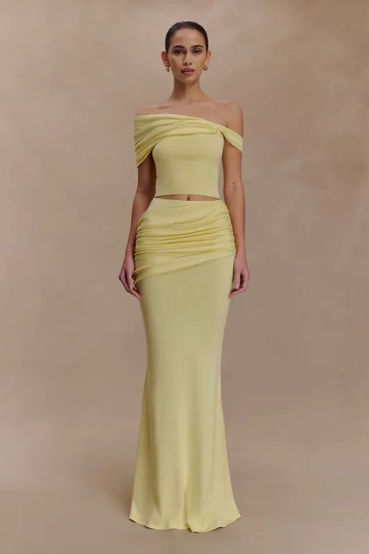Irene Gathered Knit Maxi Skirt - Lemon sold by Meshki
