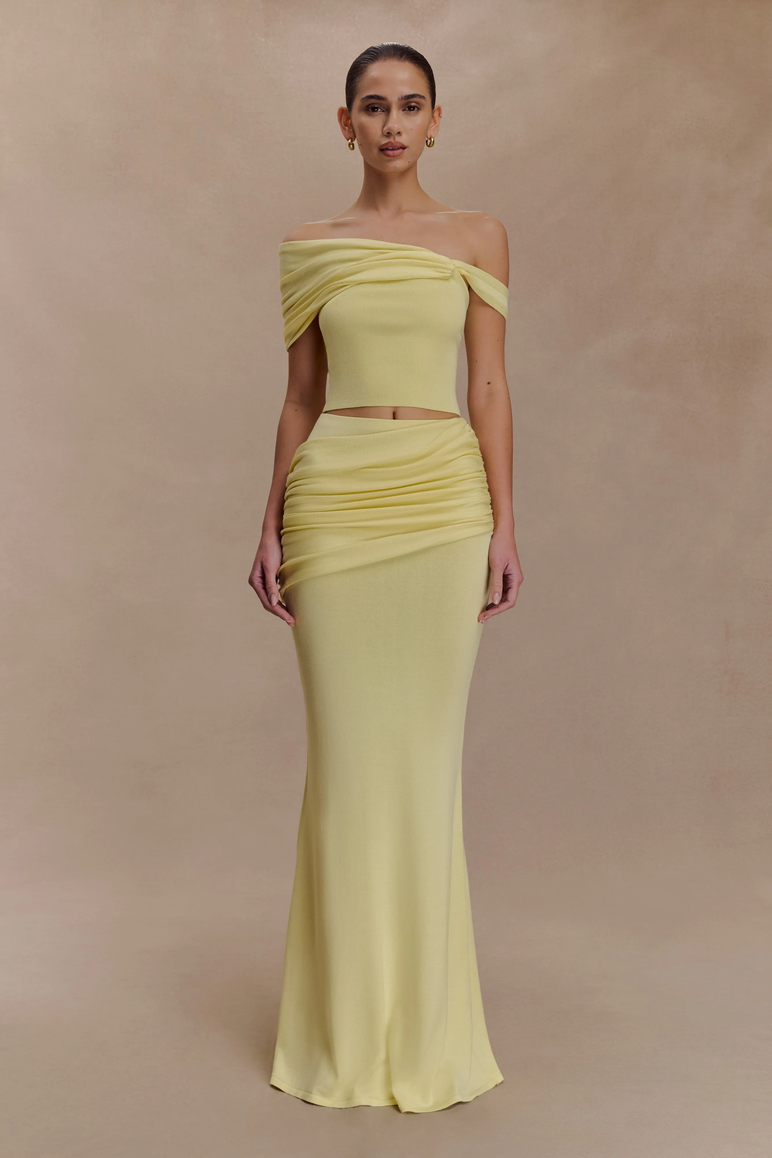 Irene Gathered Knit Maxi Skirt - Lemon sold by Meshki