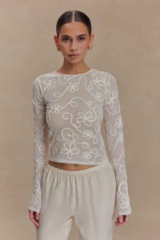 Omari Embroidery Long Sleeve Knit Top - Ivory sold by Meshki