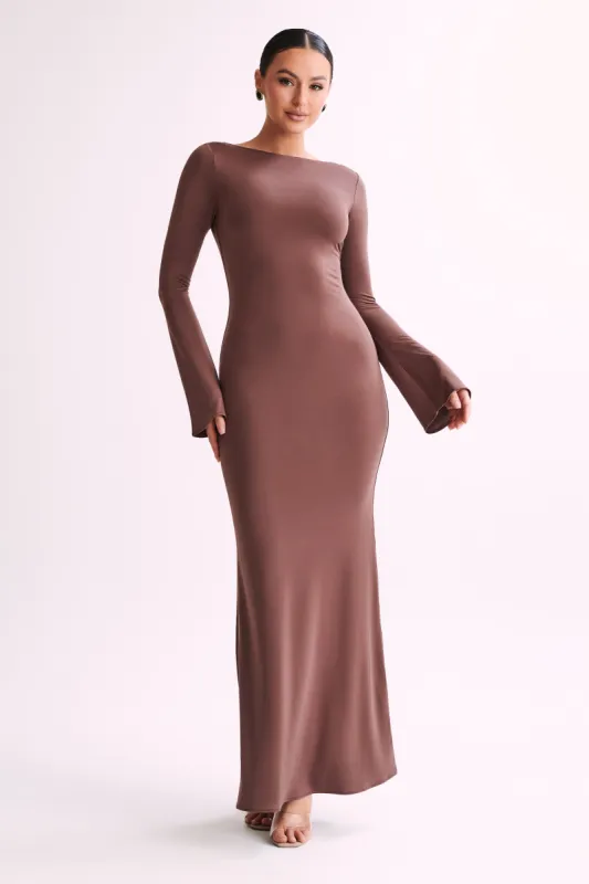 Tarna Slinky Fishtail Maxi Dress - Mocha sold by Meshki