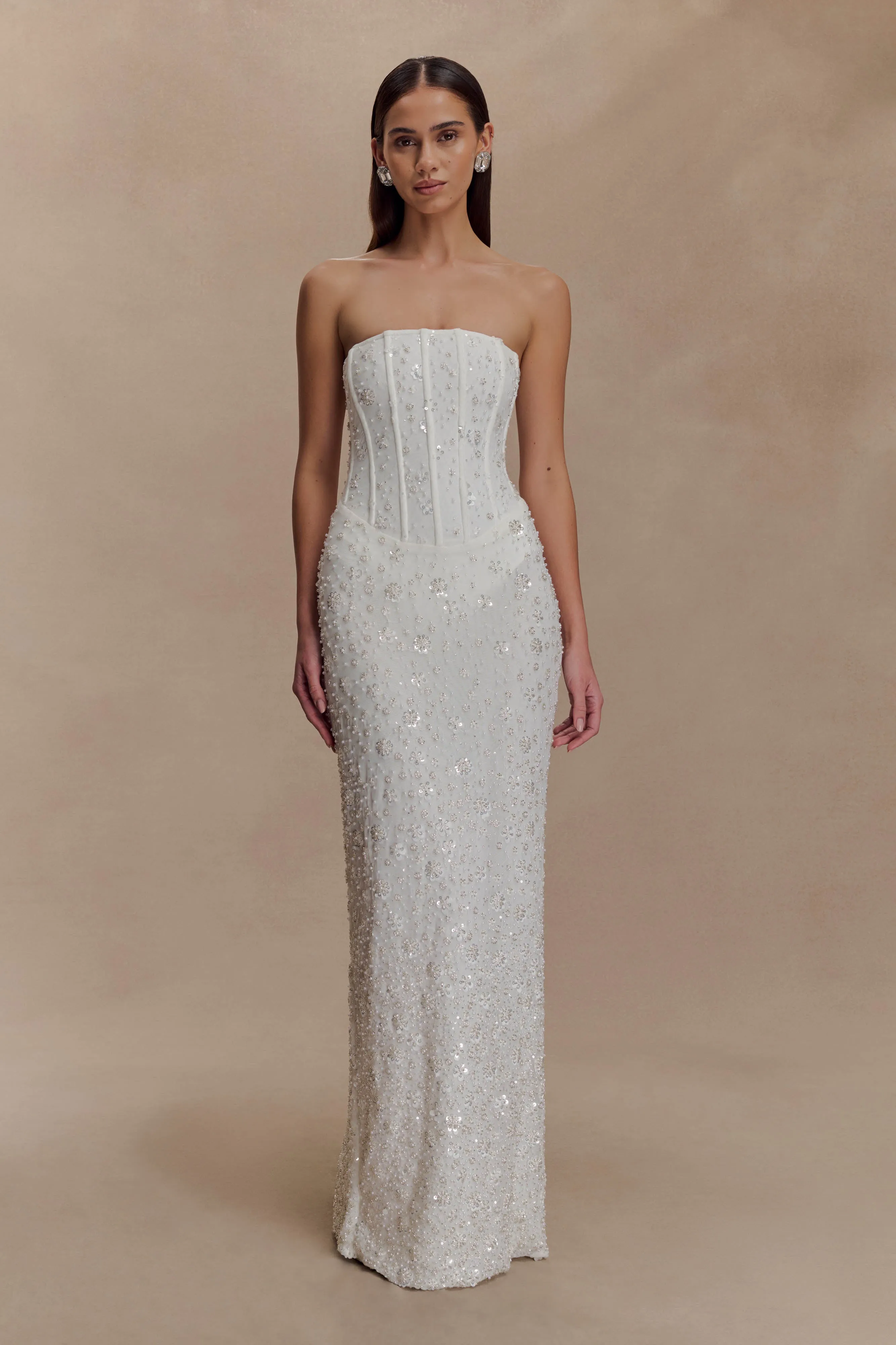 Gemma Strapless Embellished Maxi Dress - Ivory sold by Meshki product image thumbnail 3