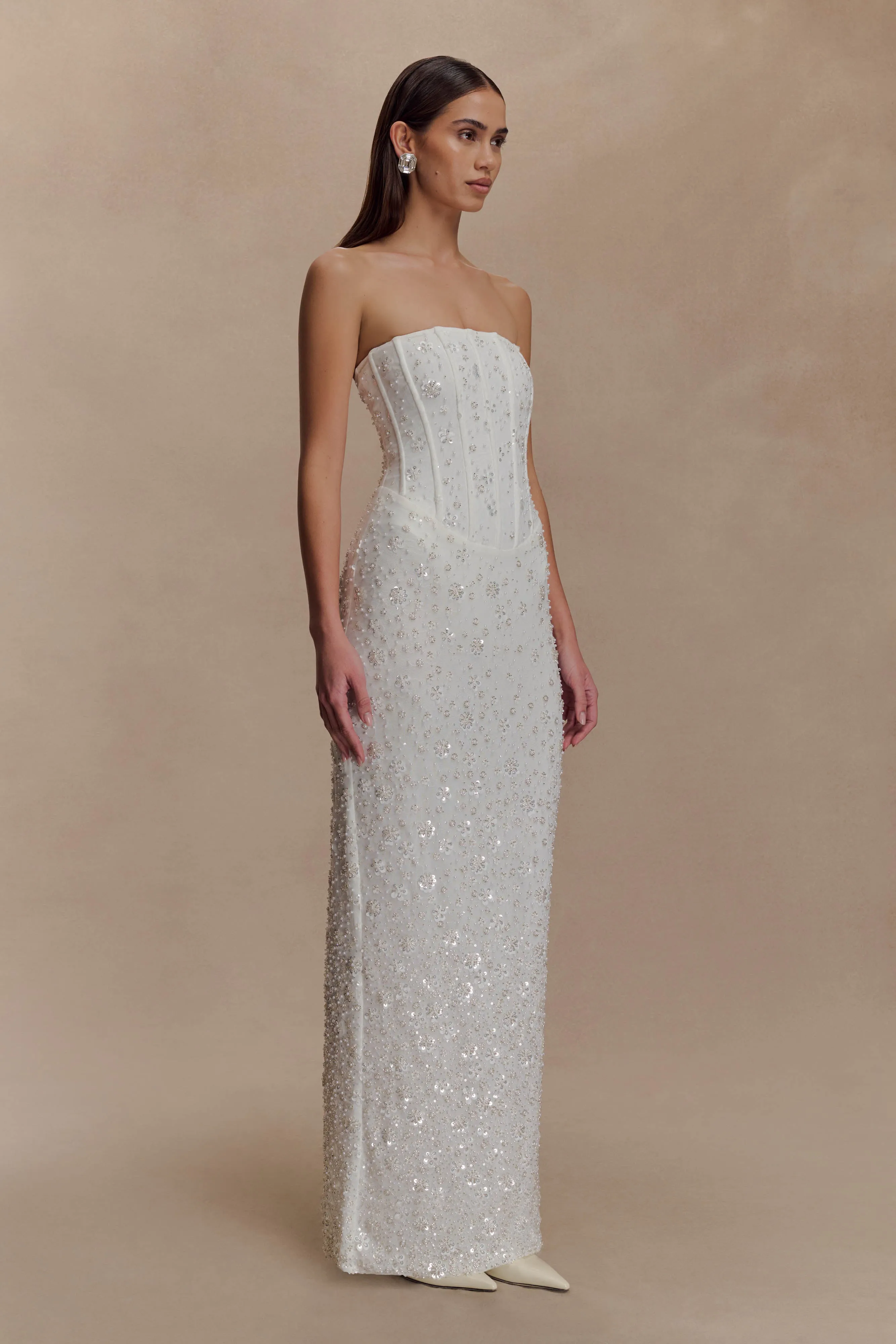 Gemma Strapless Embellished Maxi Dress - Ivory sold by Meshki product image thumbnail 5