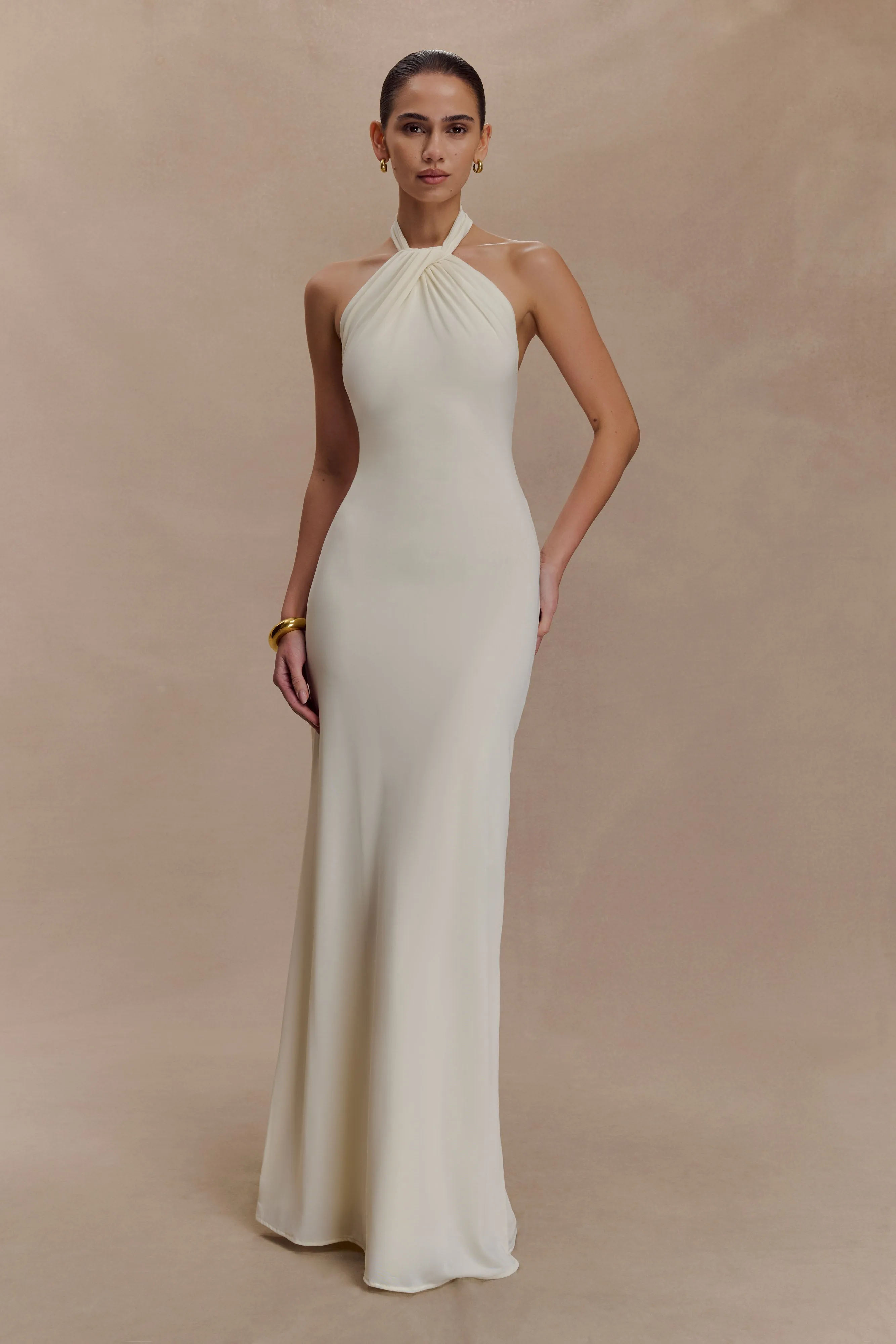 Elyna Slinky Halter Maxi Dress - Ivory sold by Meshki product image thumbnail 5