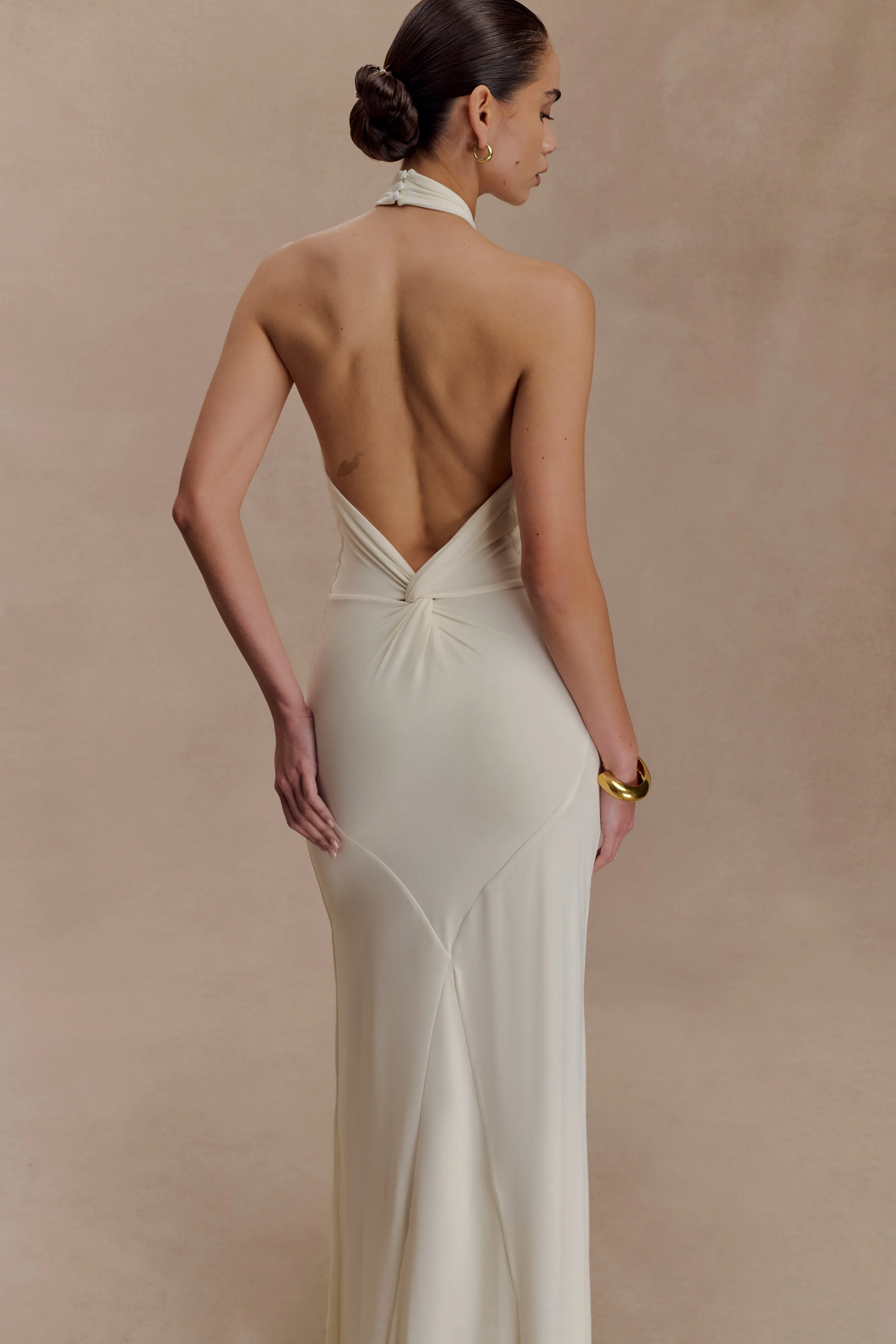Elyna Slinky Halter Maxi Dress - Ivory sold by Meshki product image thumbnail 3