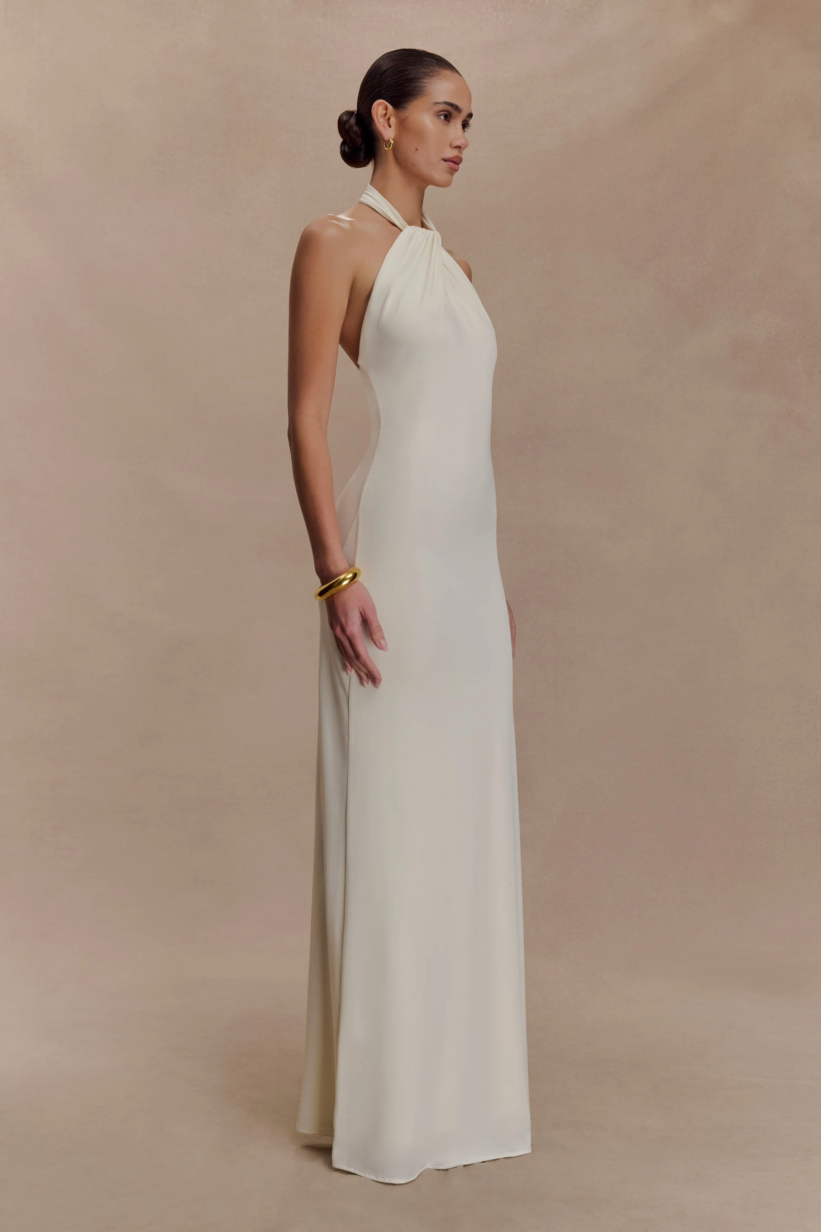 Elyna Slinky Halter Maxi Dress - Ivory sold by Meshki product image thumbnail 4