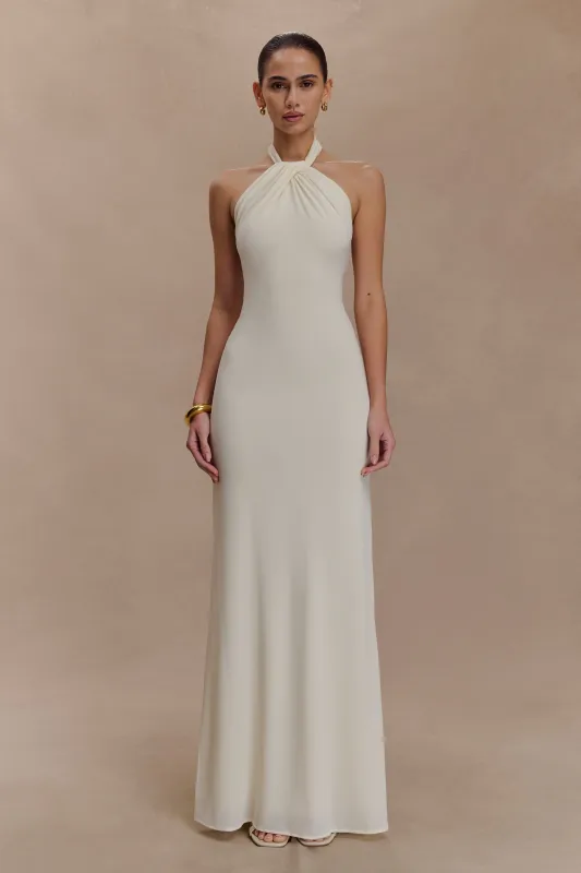 Elyna Slinky Halter Maxi Dress - Ivory sold by Meshki