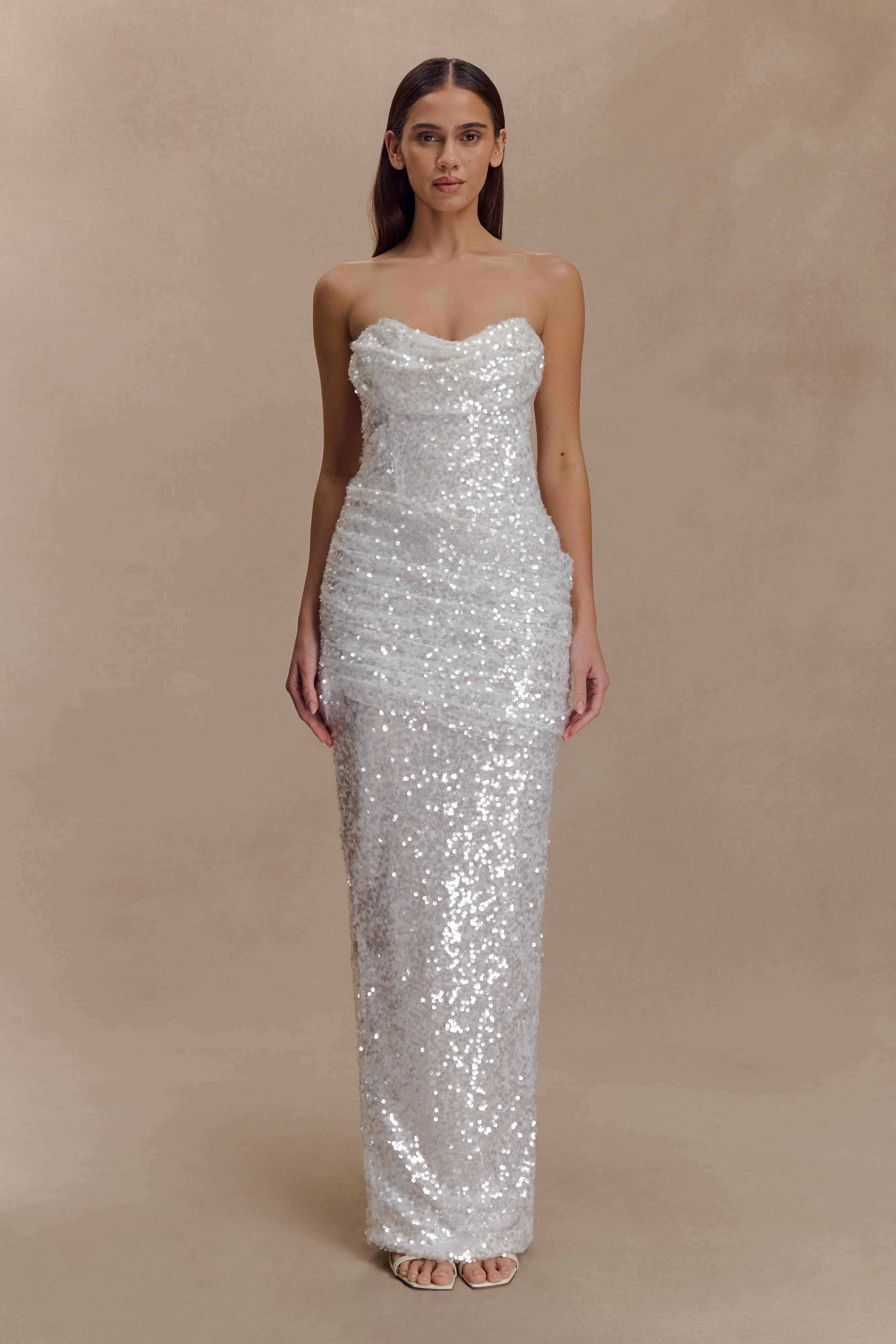 Nala Strapless Sequin Maxi Dress - Ivory sold by Meshki product image thumbnail 4