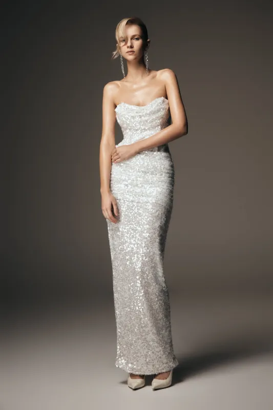Nala Strapless Sequin Maxi Dress - Ivory sold by Meshki