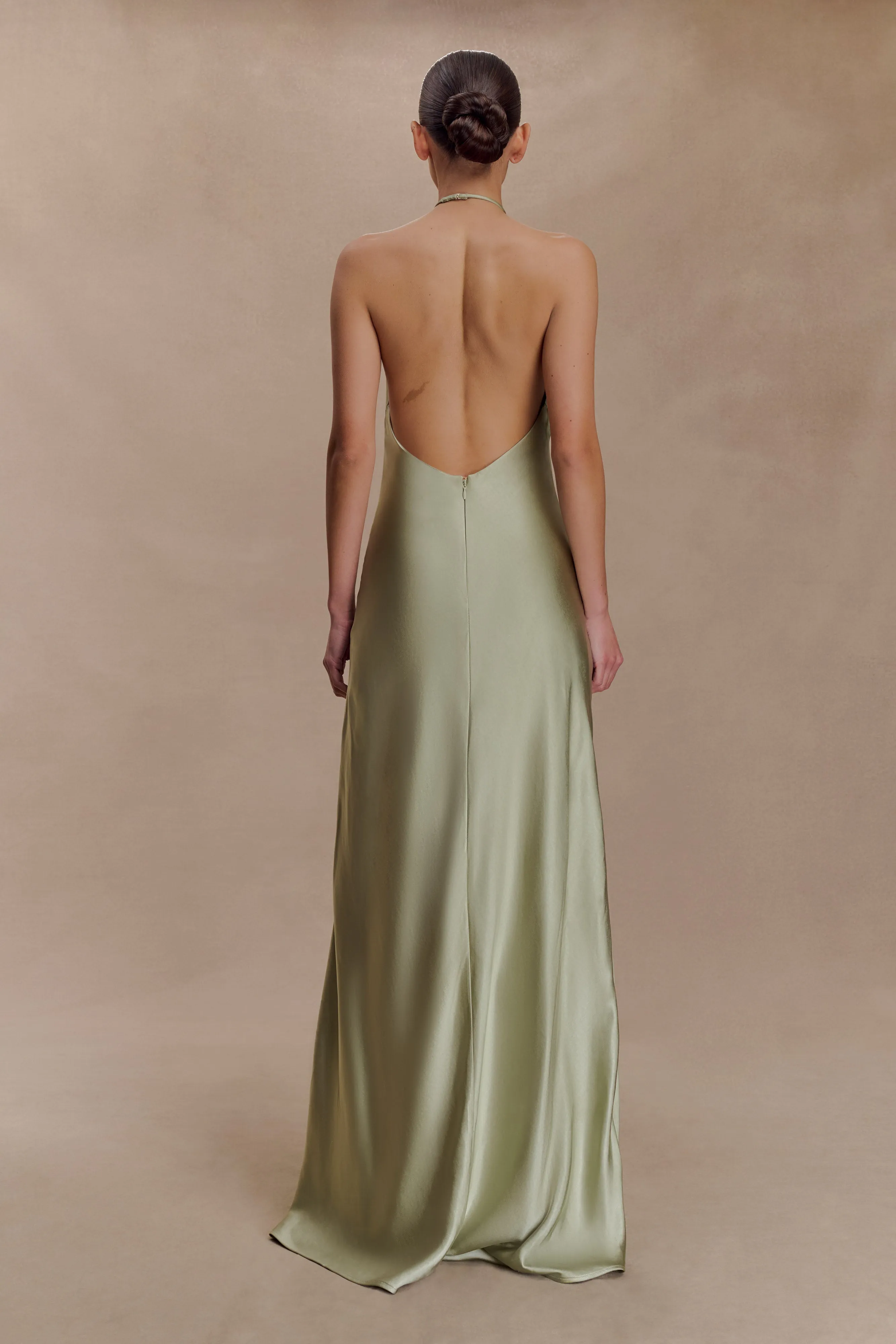 Bella Satin Halter Maxi Dress - Sage sold by Meshki product image thumbnail 2