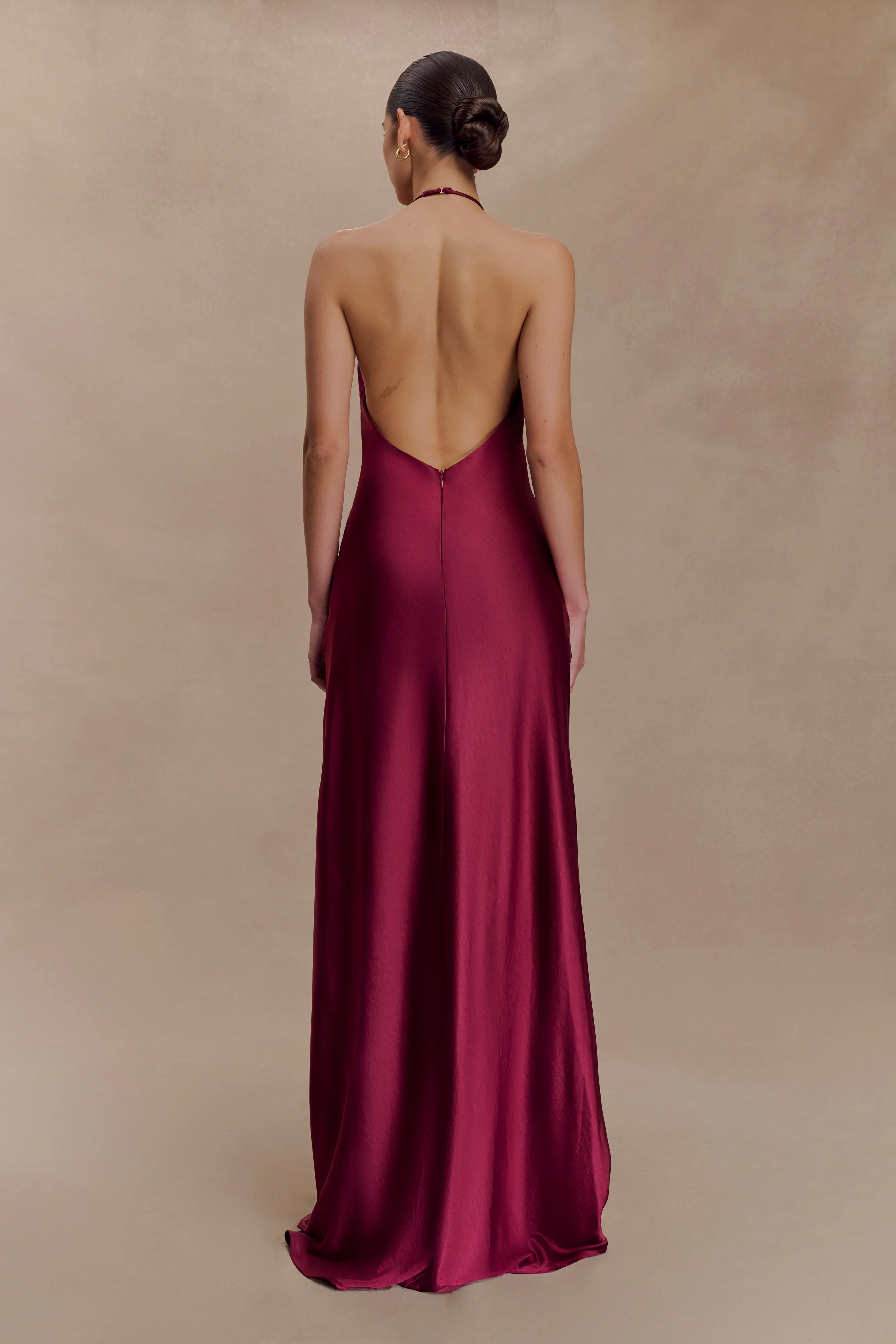 Bella Satin Halter Maxi Dress - Mahogany sold by Meshki product image thumbnail 2