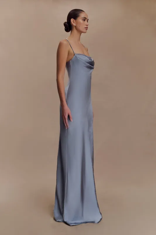 Isadora Lace & Satin Maxi Dress - Frosted Blue sold by Meshki