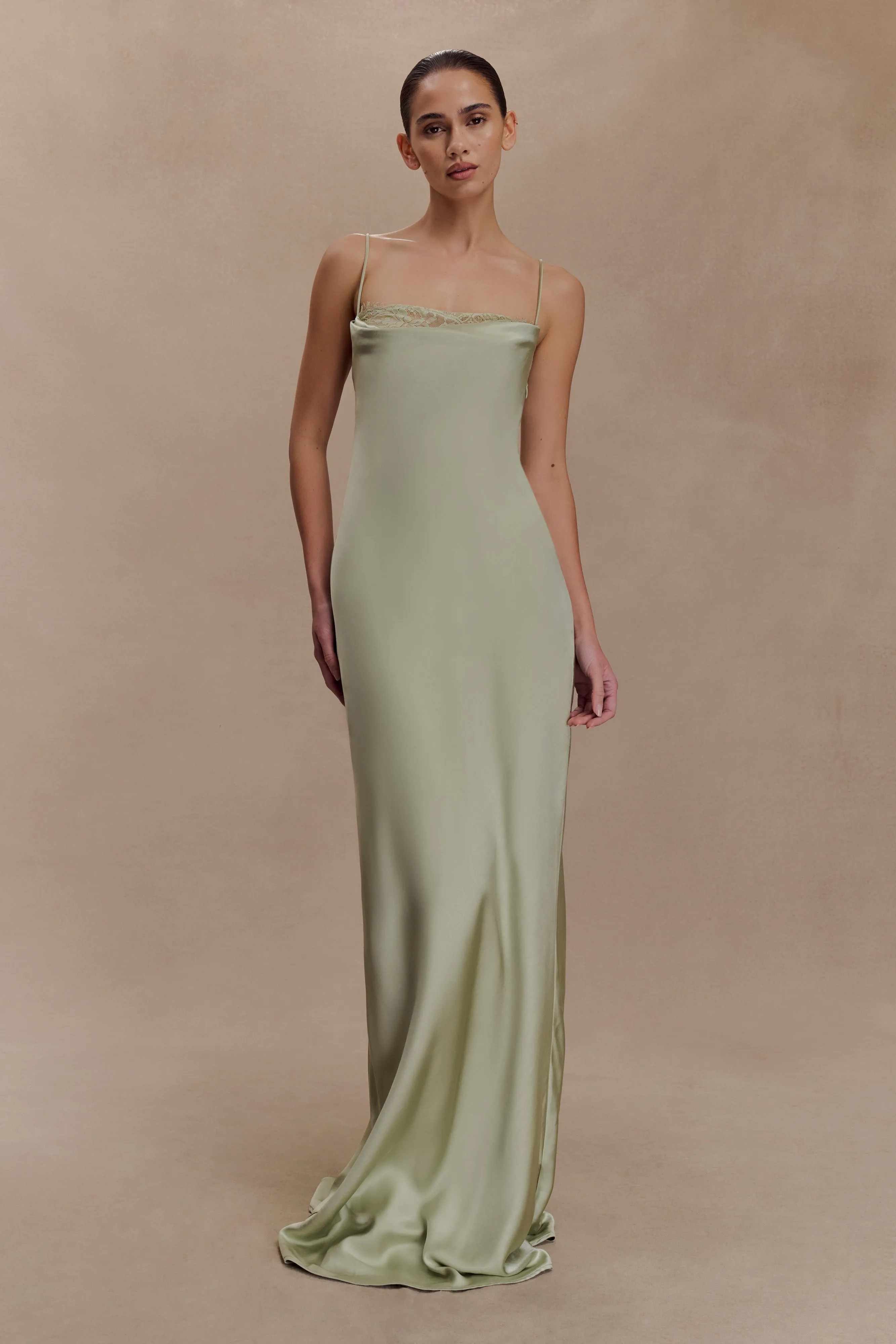 Isadora Lace & Satin Maxi Dress - Sage sold by Meshki product image thumbnail 4