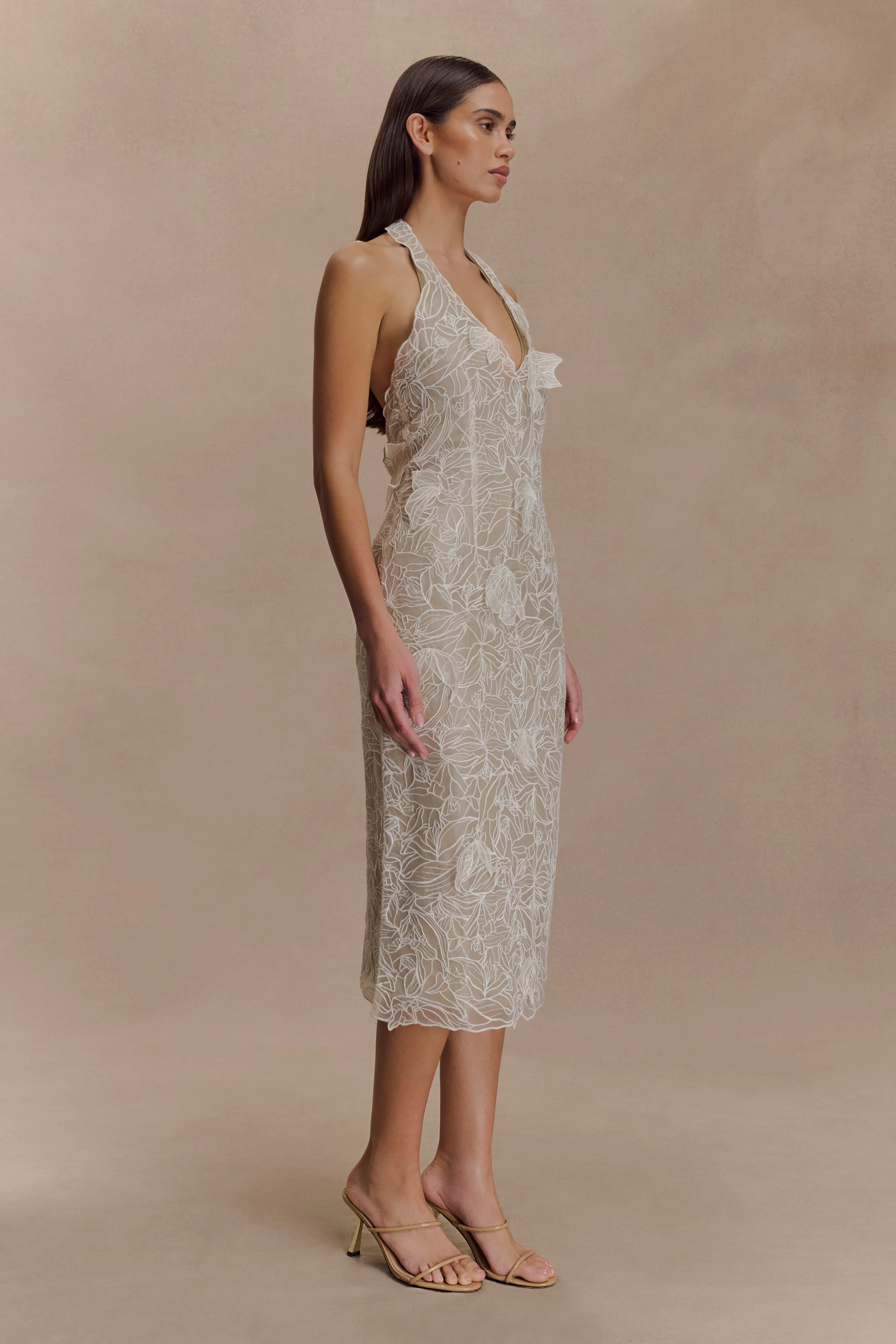 Lenore Silk Lace Halter Midi Dress - Ivory sold by Meshki product image thumbnail 5