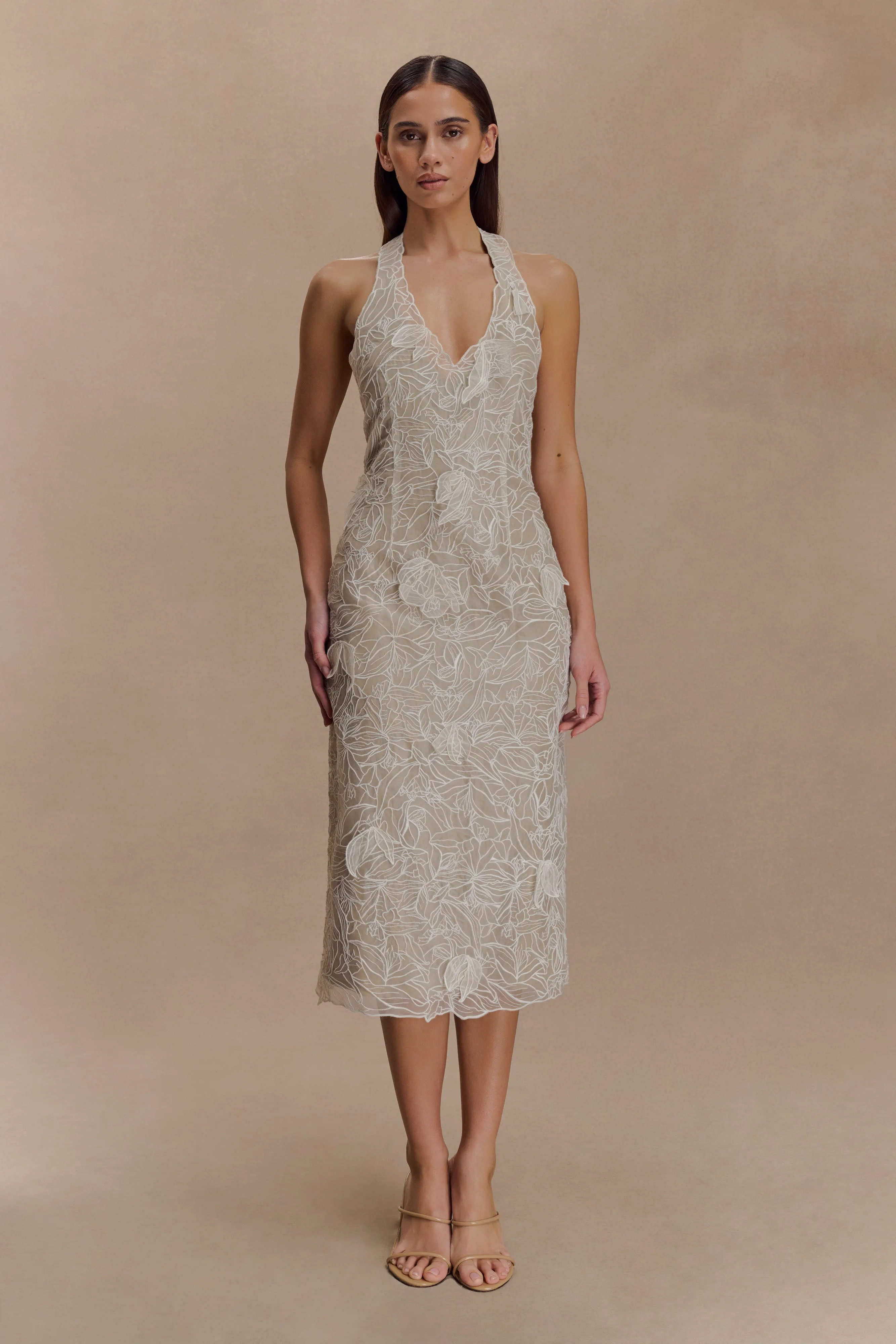 Lenore Silk Lace Halter Midi Dress - Ivory sold by Meshki product image thumbnail 3