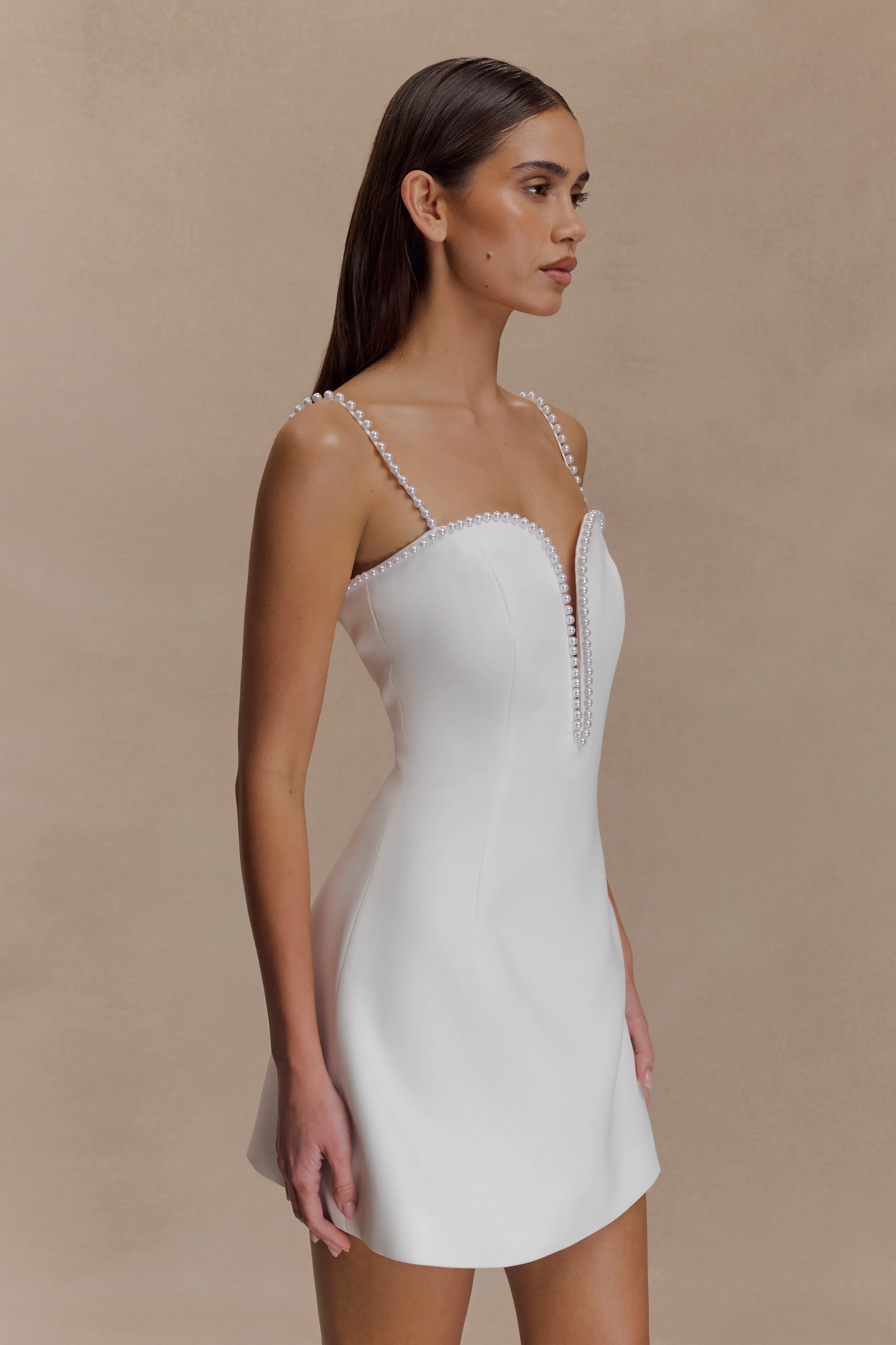 Kingsley Beaded Neckline Mini Dress - Ivory sold by Meshki product image thumbnail 5