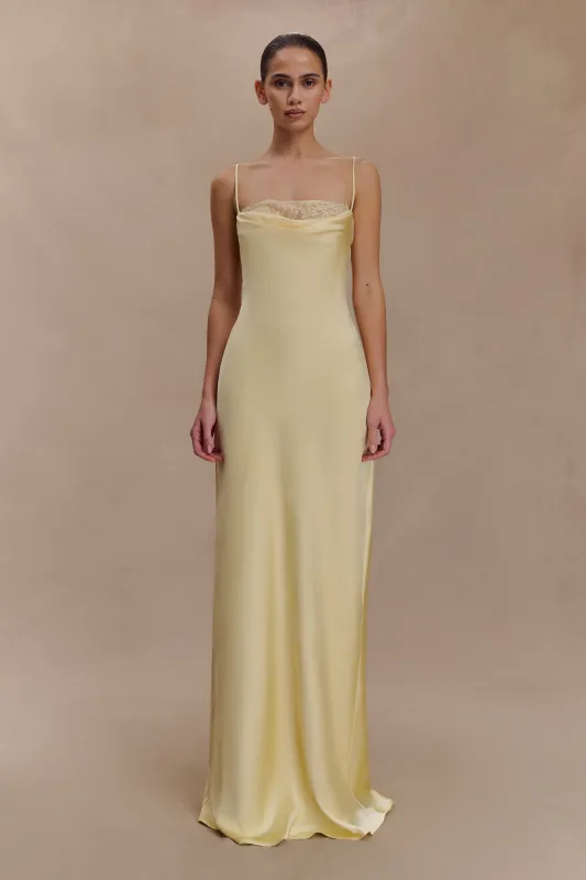 Isadora Lace & Satin Maxi Dress - Lemon sold by Meshki