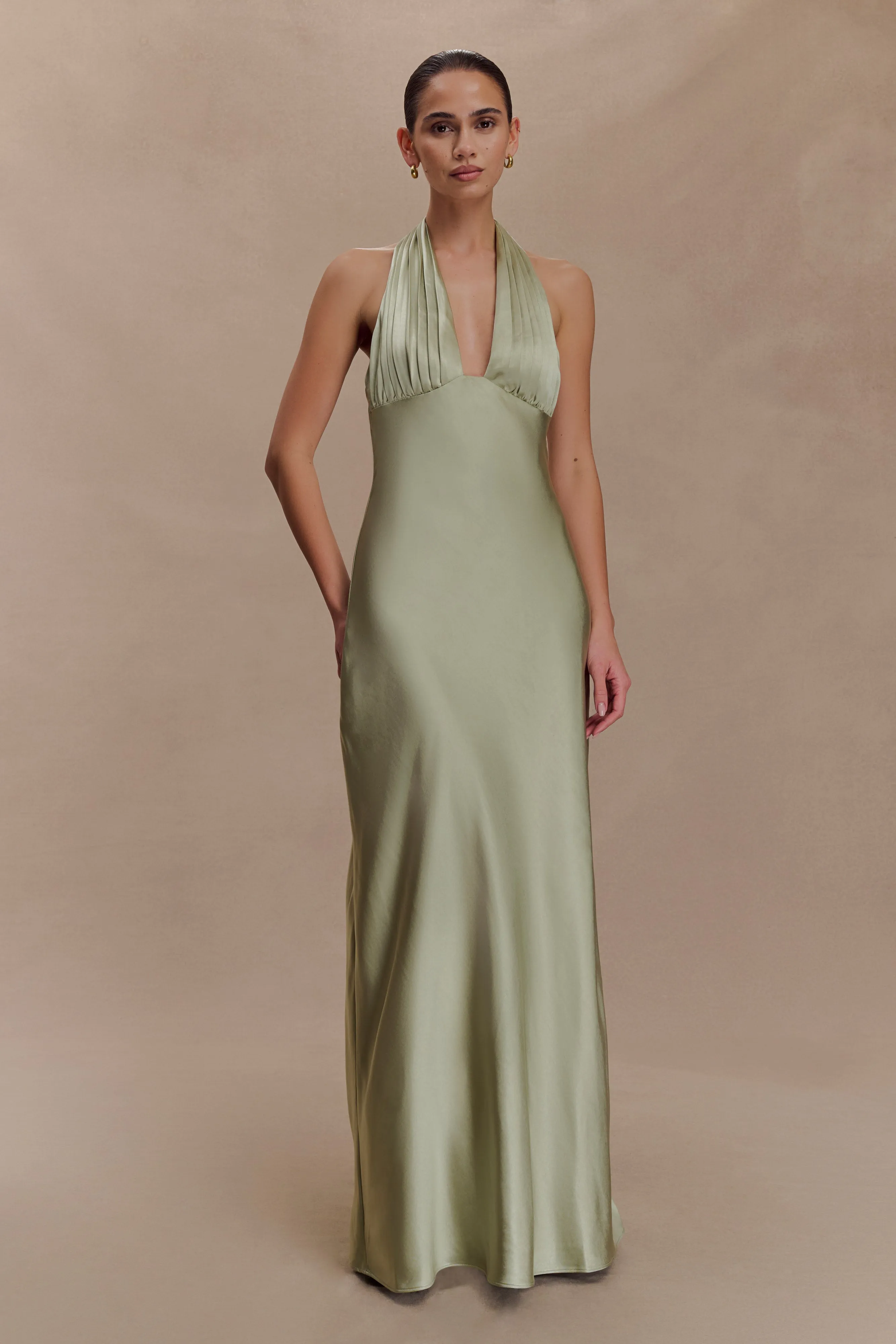Alice Satin Halter Maxi Dress - Sage sold by Meshki product image thumbnail 5