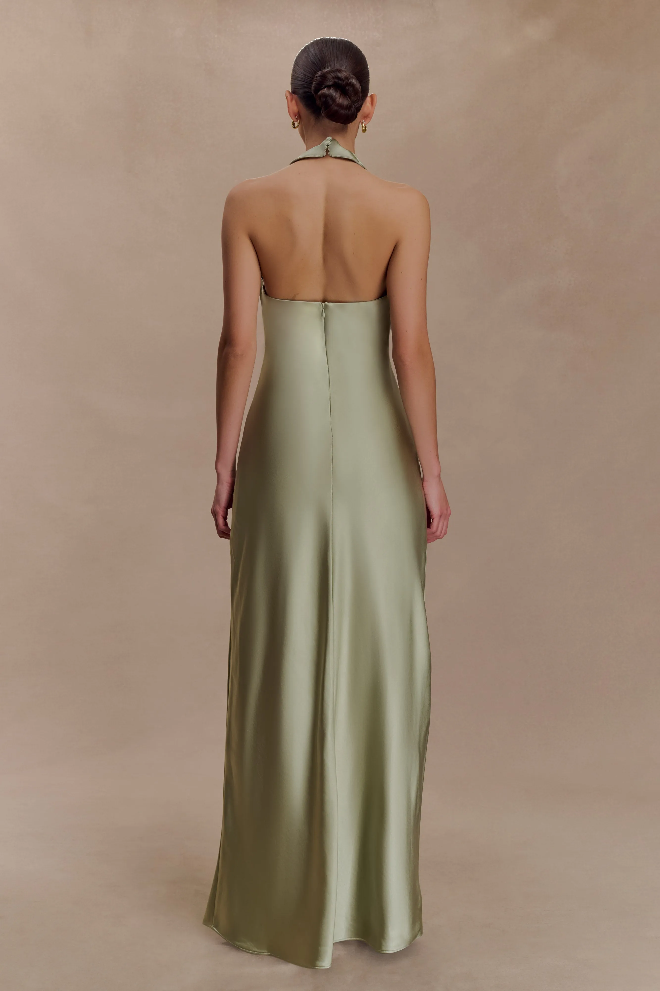 Alice Satin Halter Maxi Dress - Sage sold by Meshki product image thumbnail 2