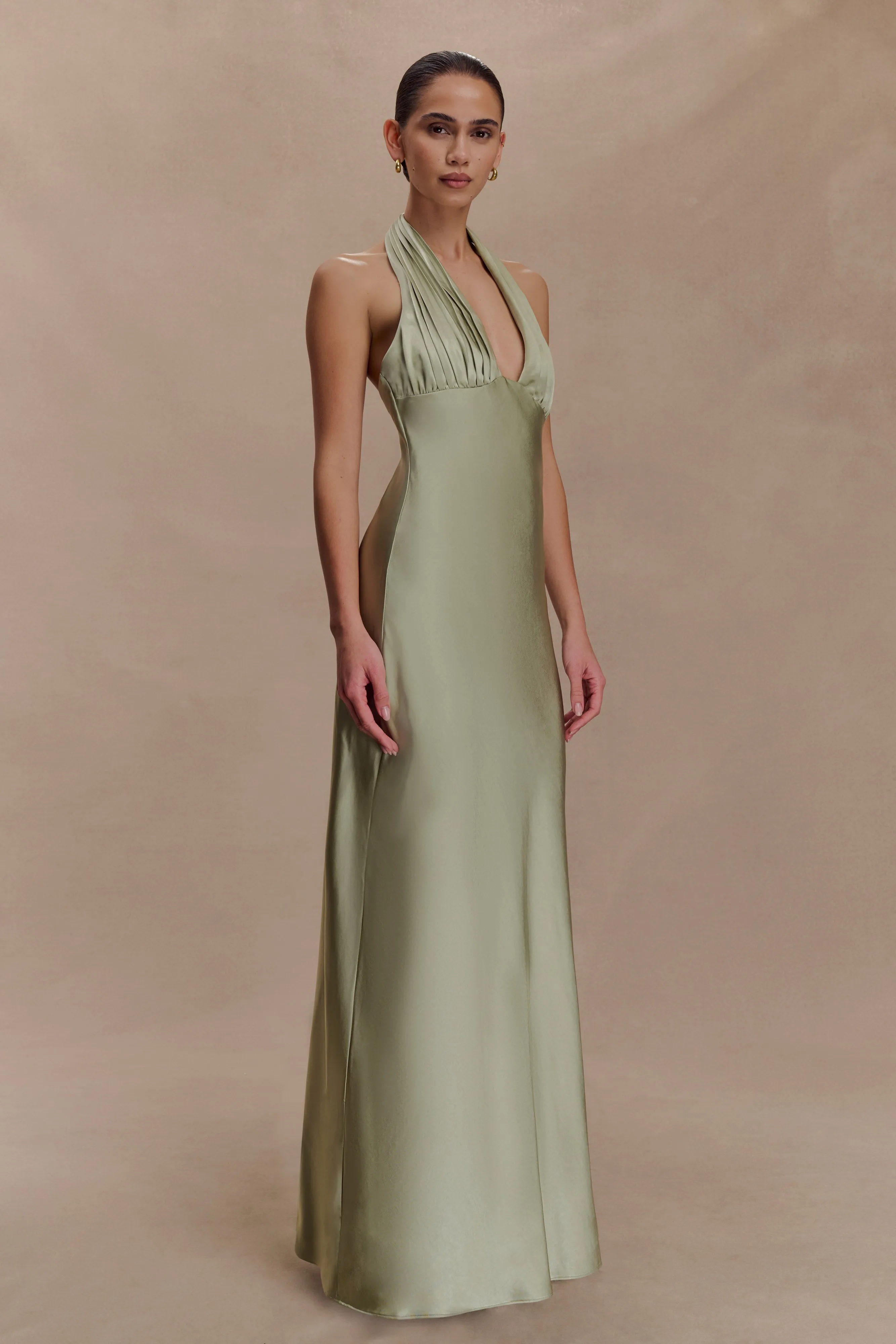 Alice Satin Halter Maxi Dress - Sage sold by Meshki product image thumbnail 3