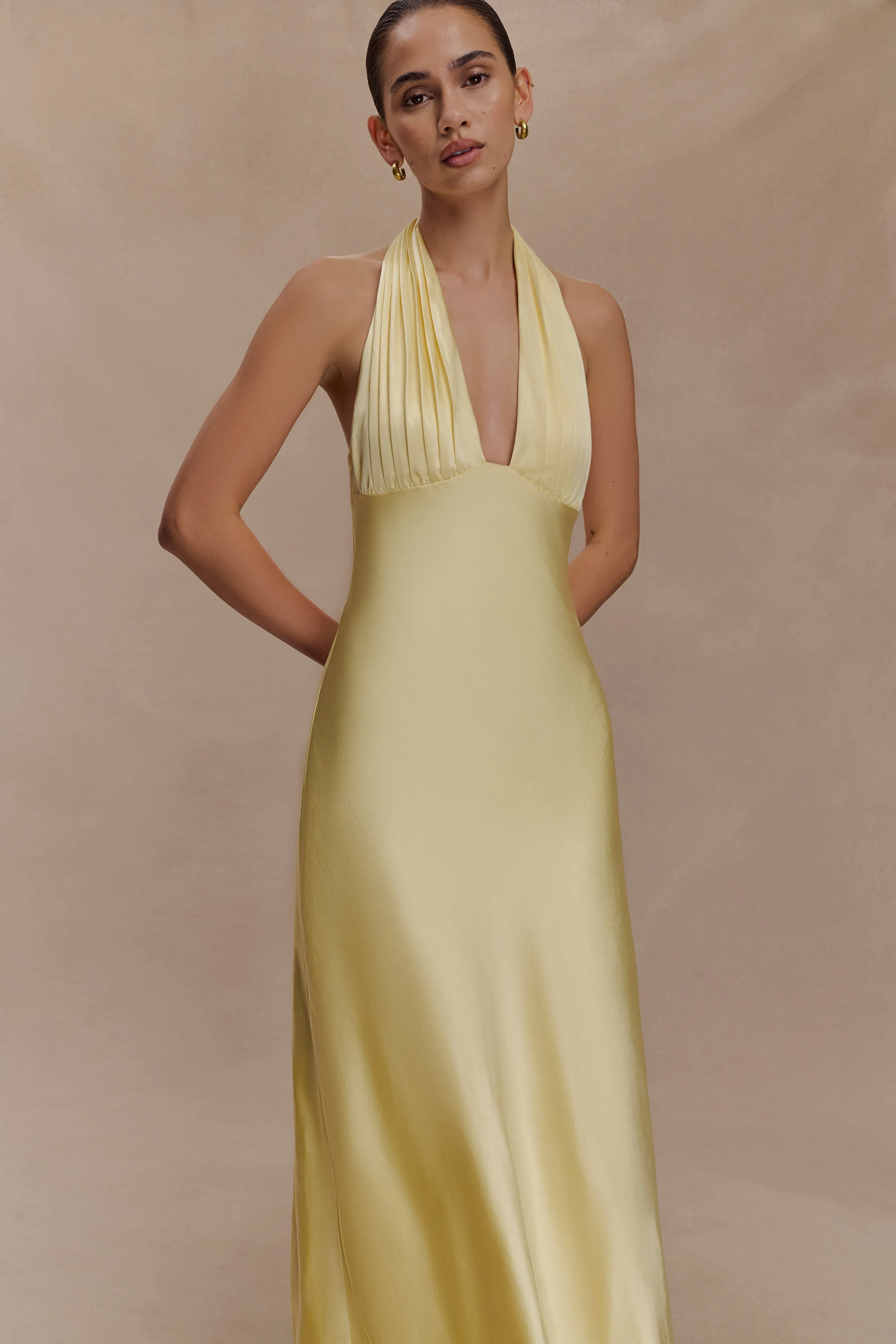Alice Satin Halter Maxi Dress - Lemon sold by Meshki product image thumbnail 5
