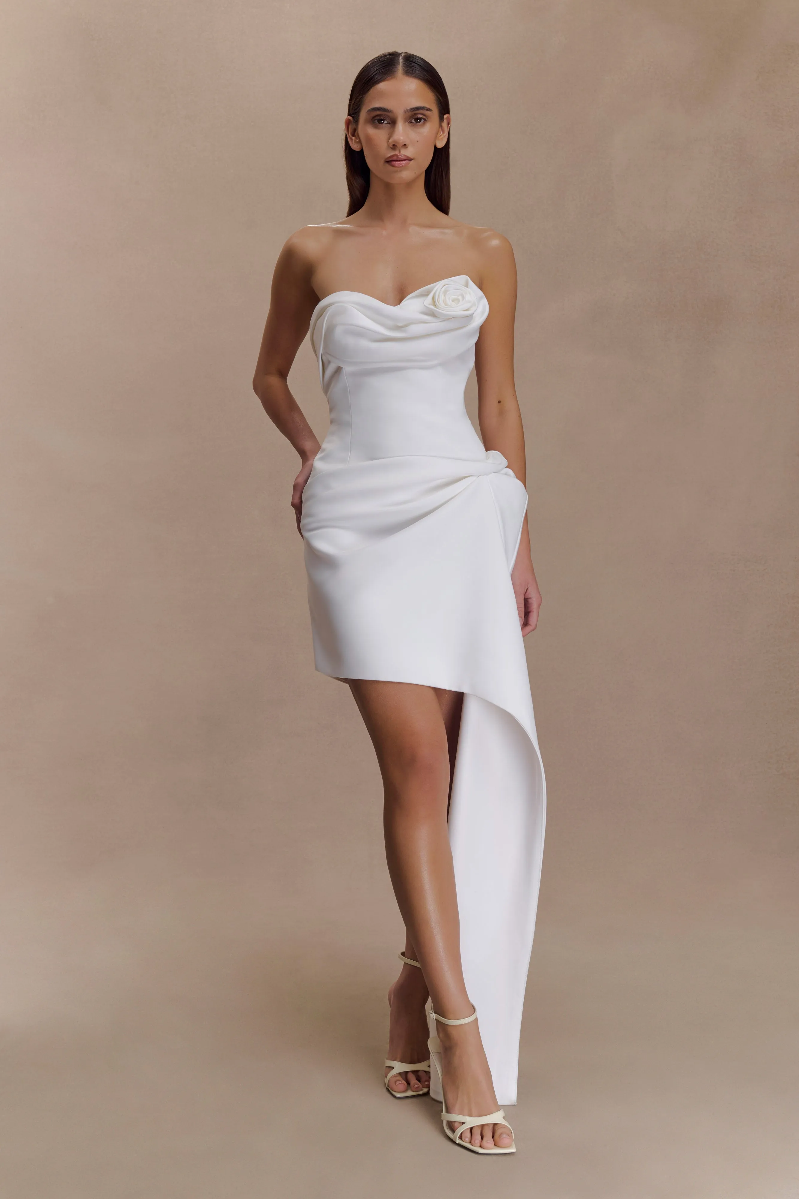Evianna Strapless Gathered Mini Dress - White sold by Meshki product image thumbnail 4