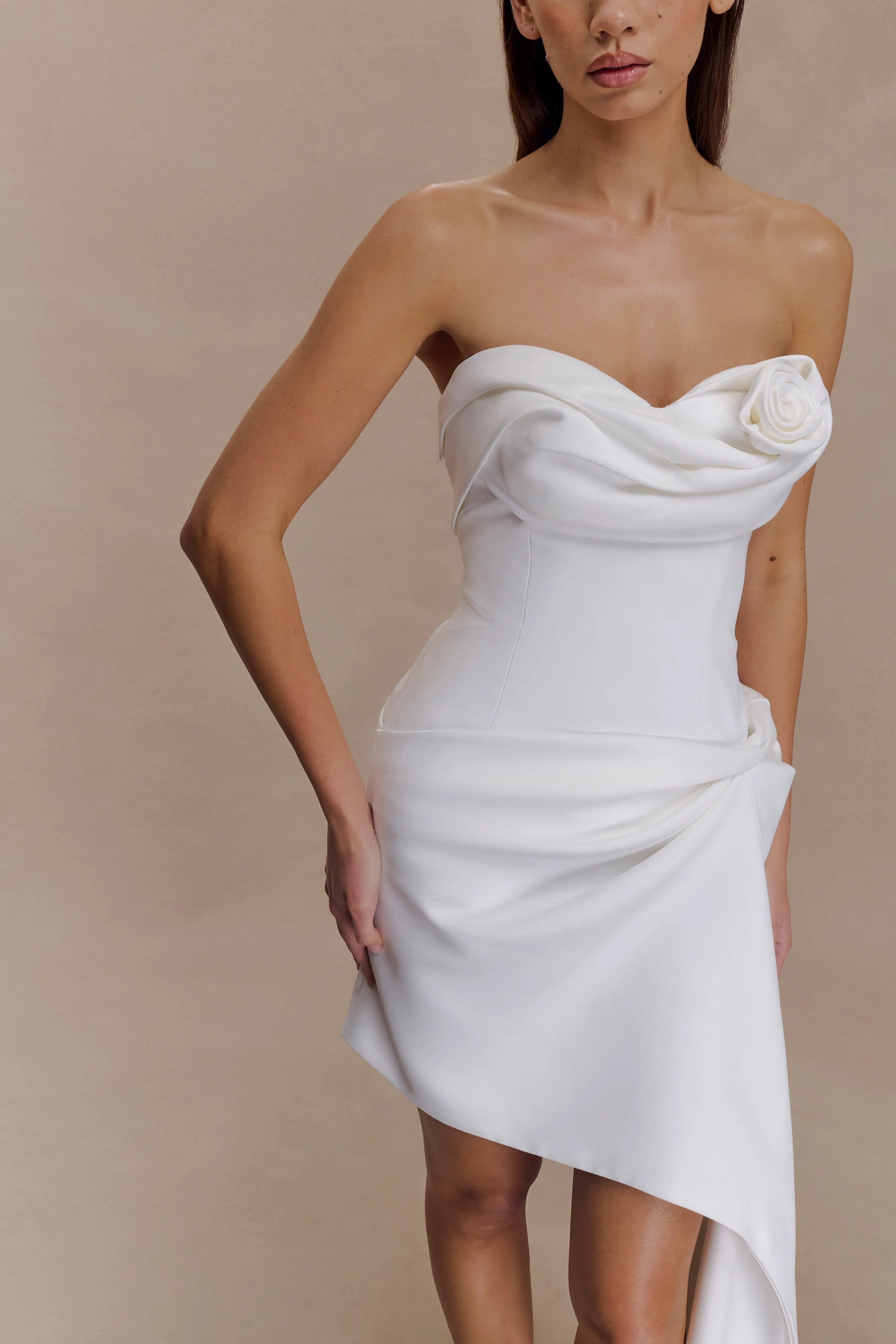 Evianna Strapless Gathered Mini Dress - White sold by Meshki product image thumbnail 5