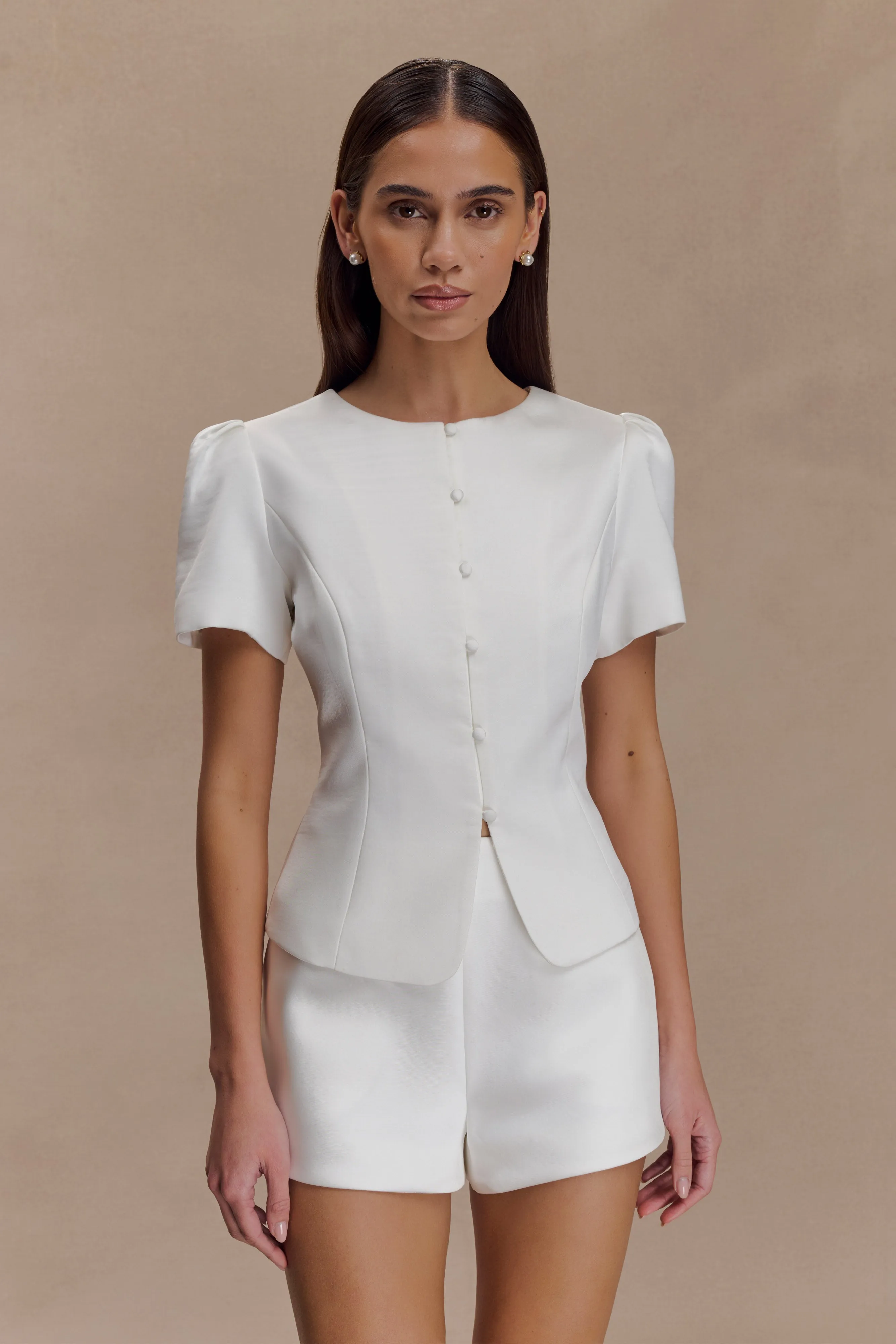 Anne Satin Mini Short - White sold by Meshki product image thumbnail 5