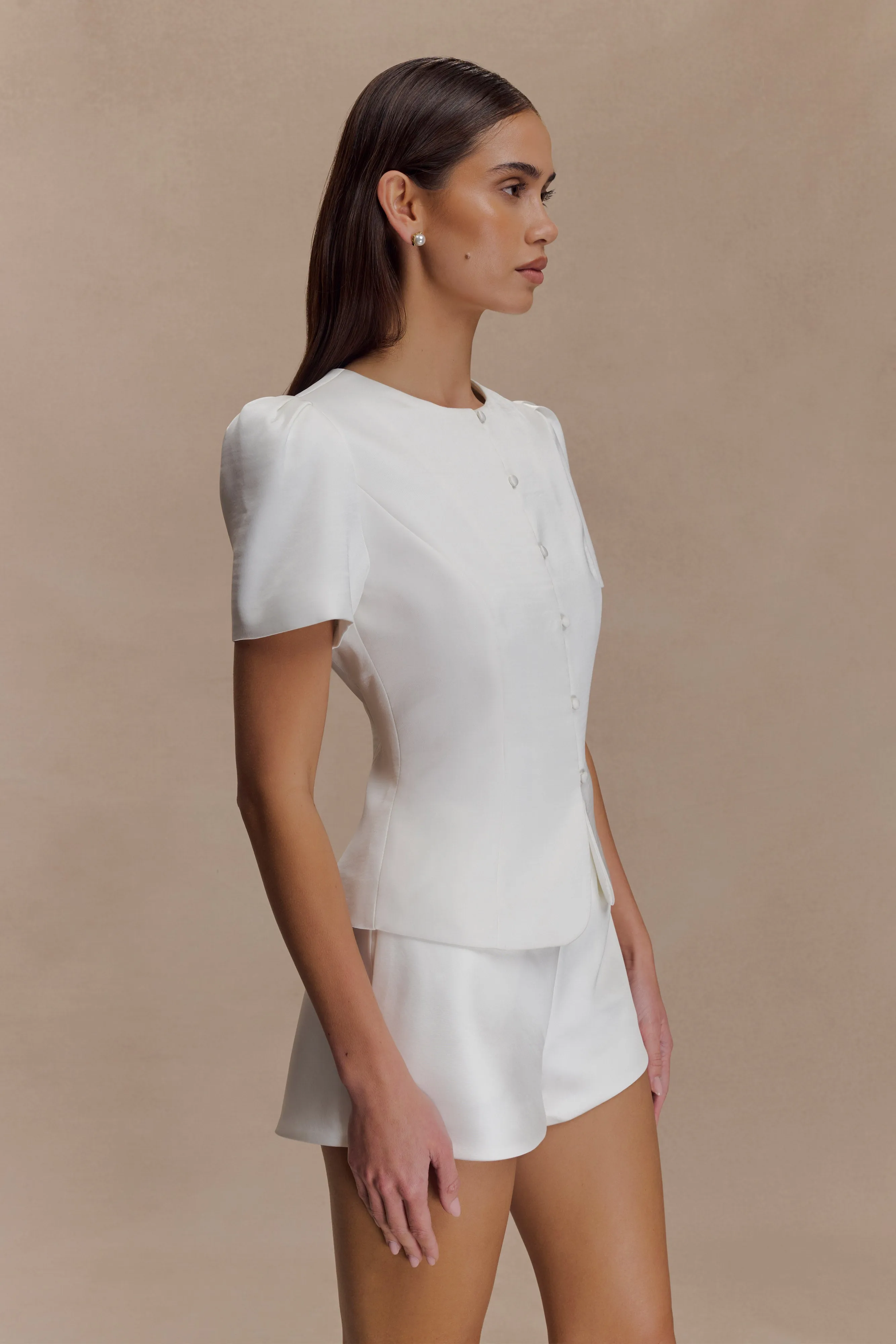 Anne Satin Mini Short - White sold by Meshki product image thumbnail 4