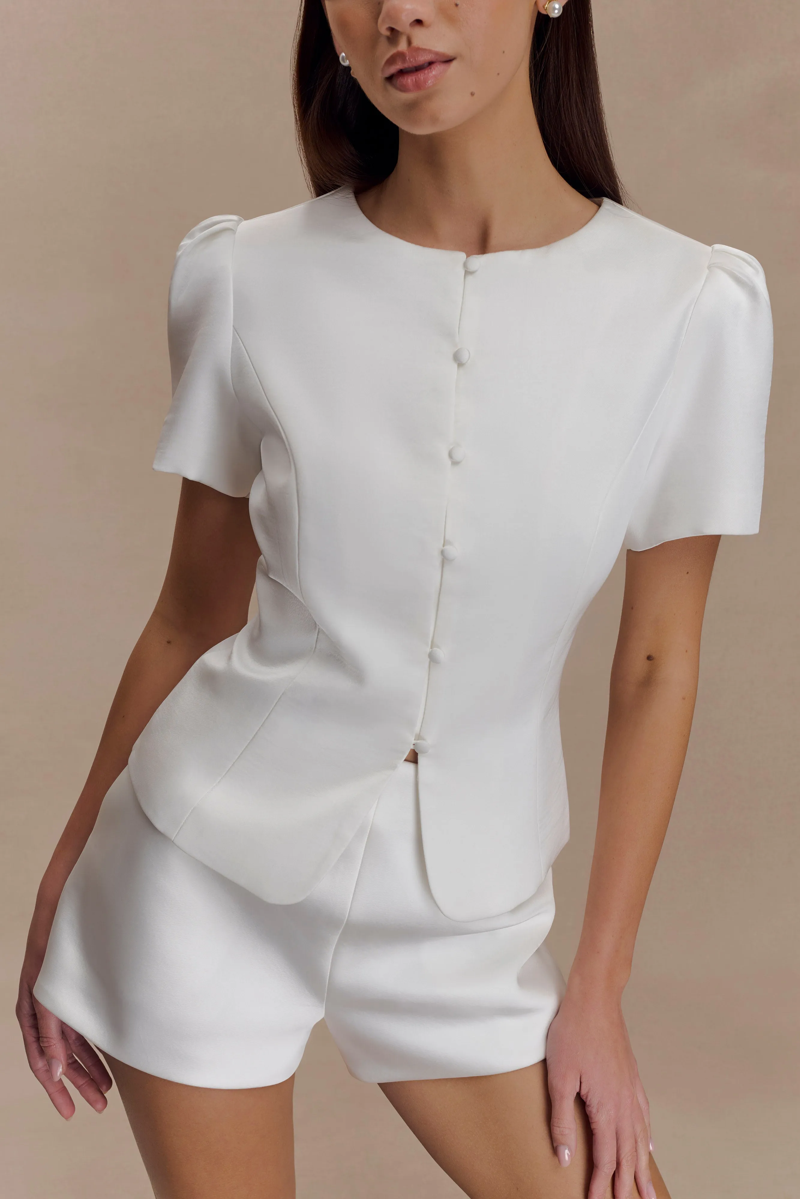 Anne Satin Mini Short - White sold by Meshki product image thumbnail 3