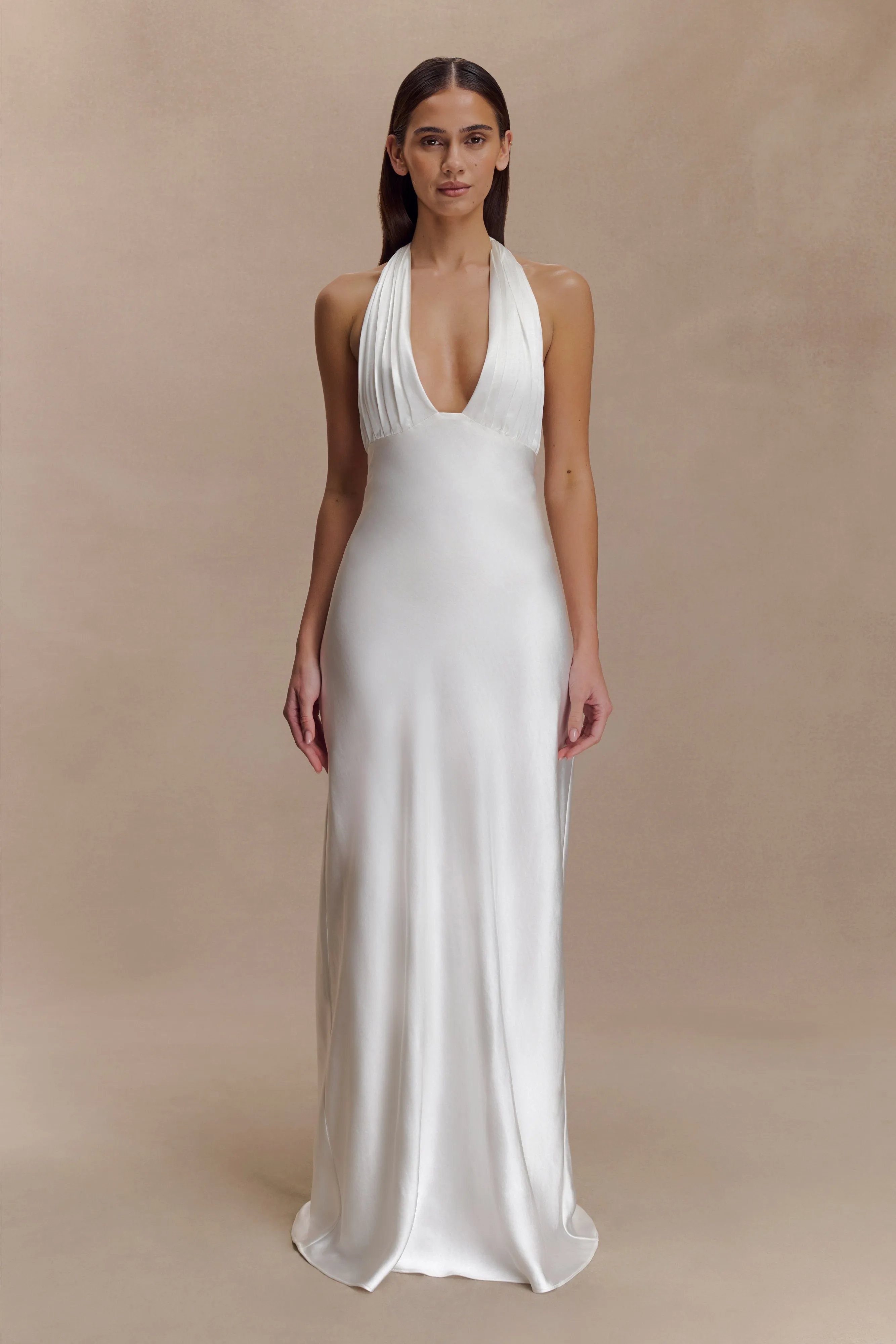 Alice Satin Halter Maxi Dress - White sold by Meshki product image thumbnail 4