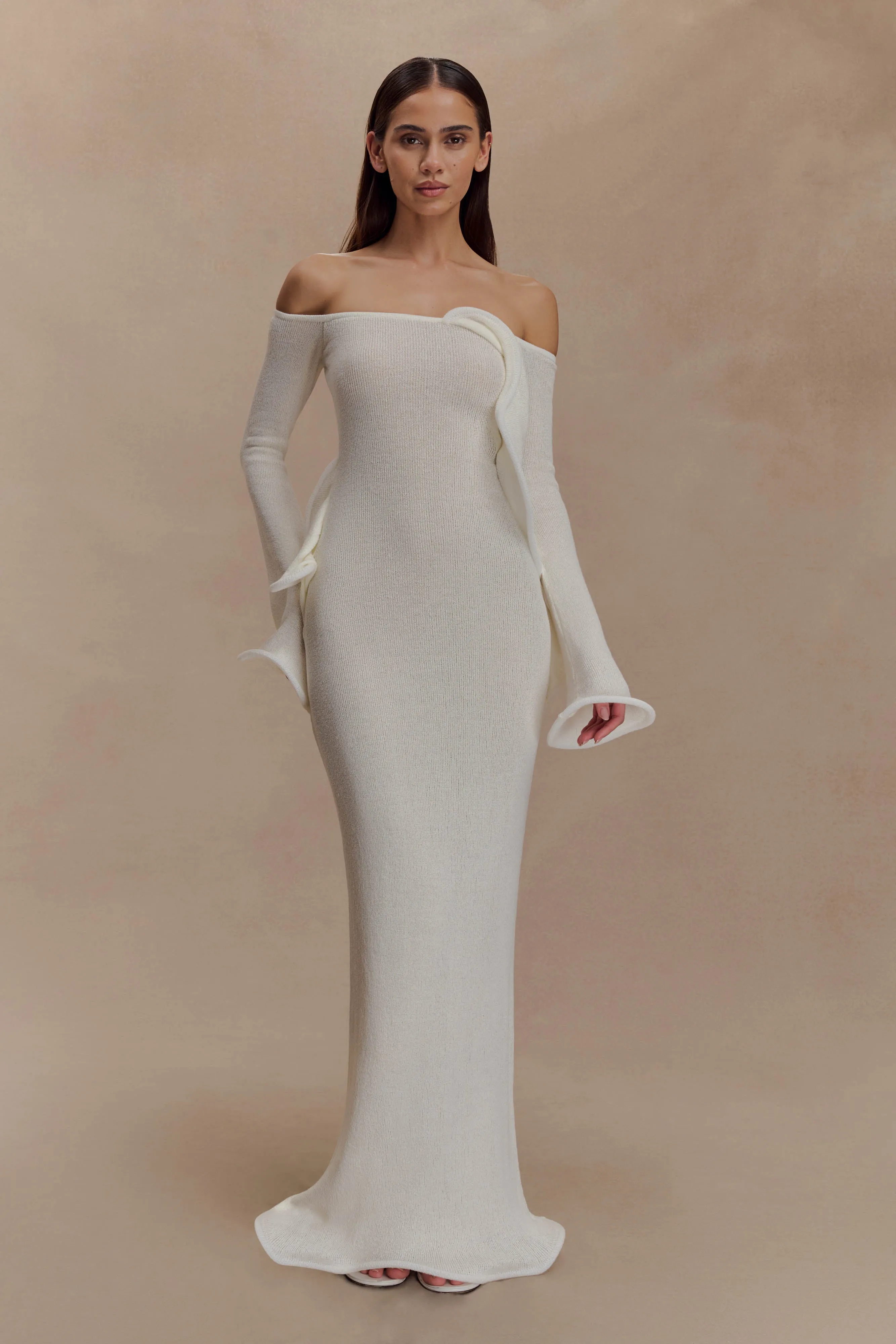 Sandrine Off Shoulder Knit Maxi Dress - White sold by Meshki