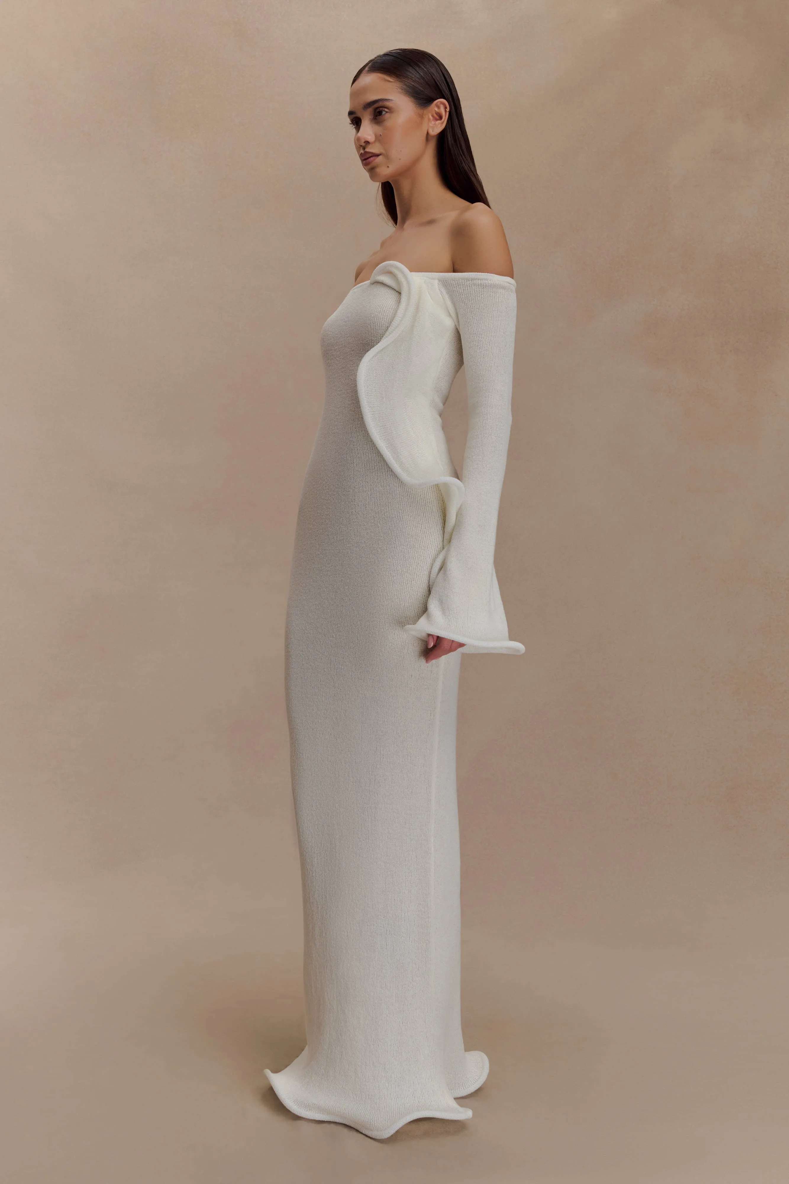 Sandrine Off Shoulder Knit Maxi Dress - White sold by Meshki product image thumbnail 4