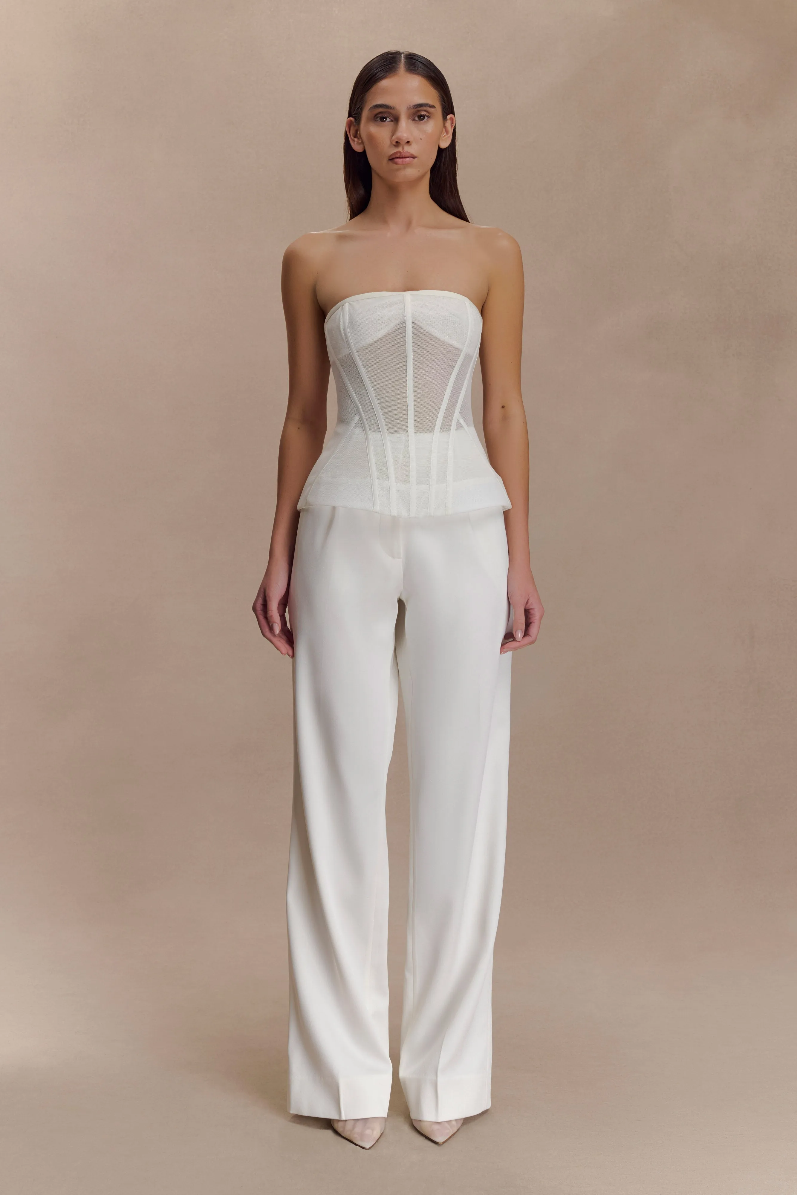 Fatima Satin Straight Leg Pant - White sold by Meshki